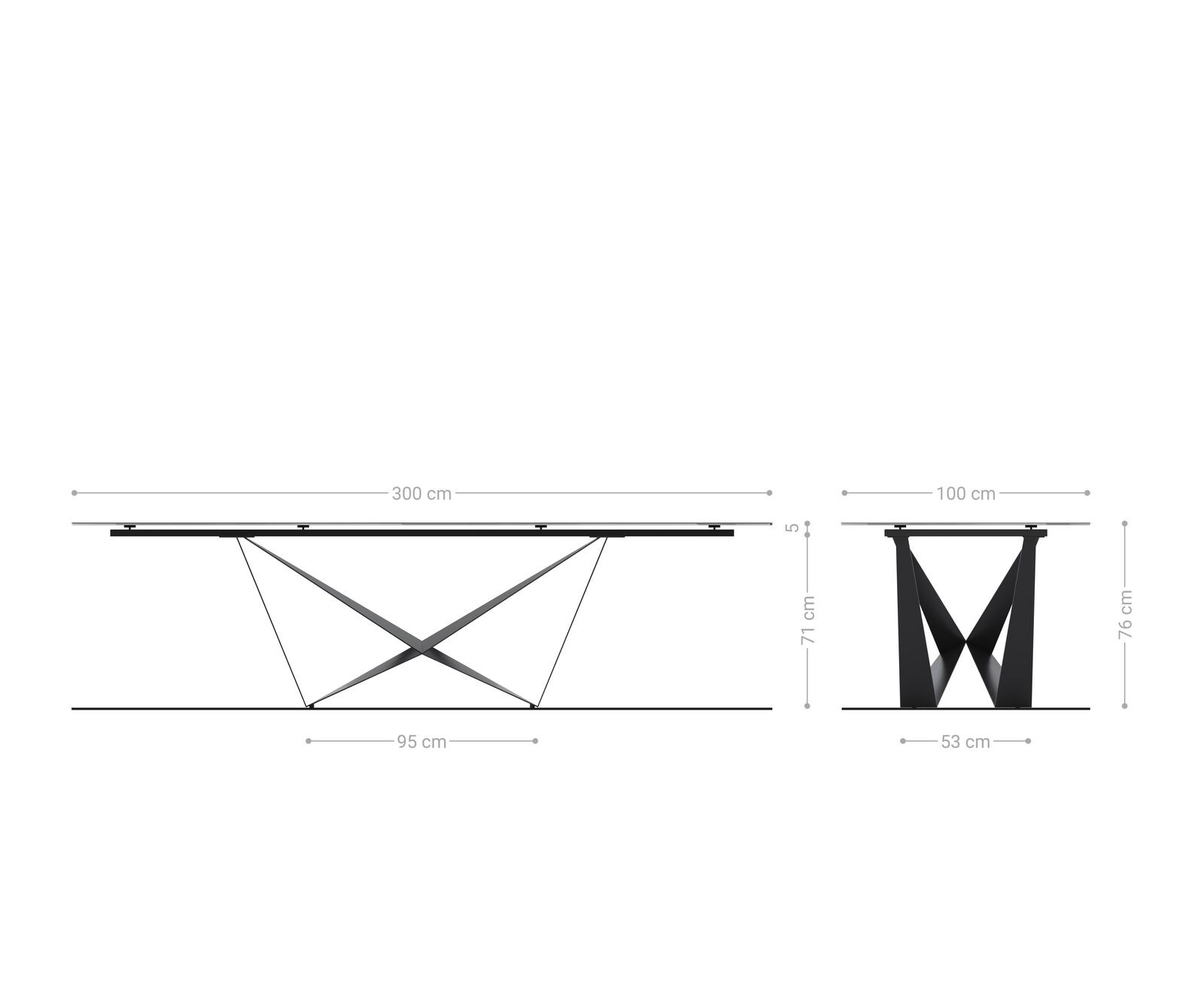 Table à manger Edge 300x100 céramique Calacatta Luxe blanc-doré-gris Spider acier plat noir 9