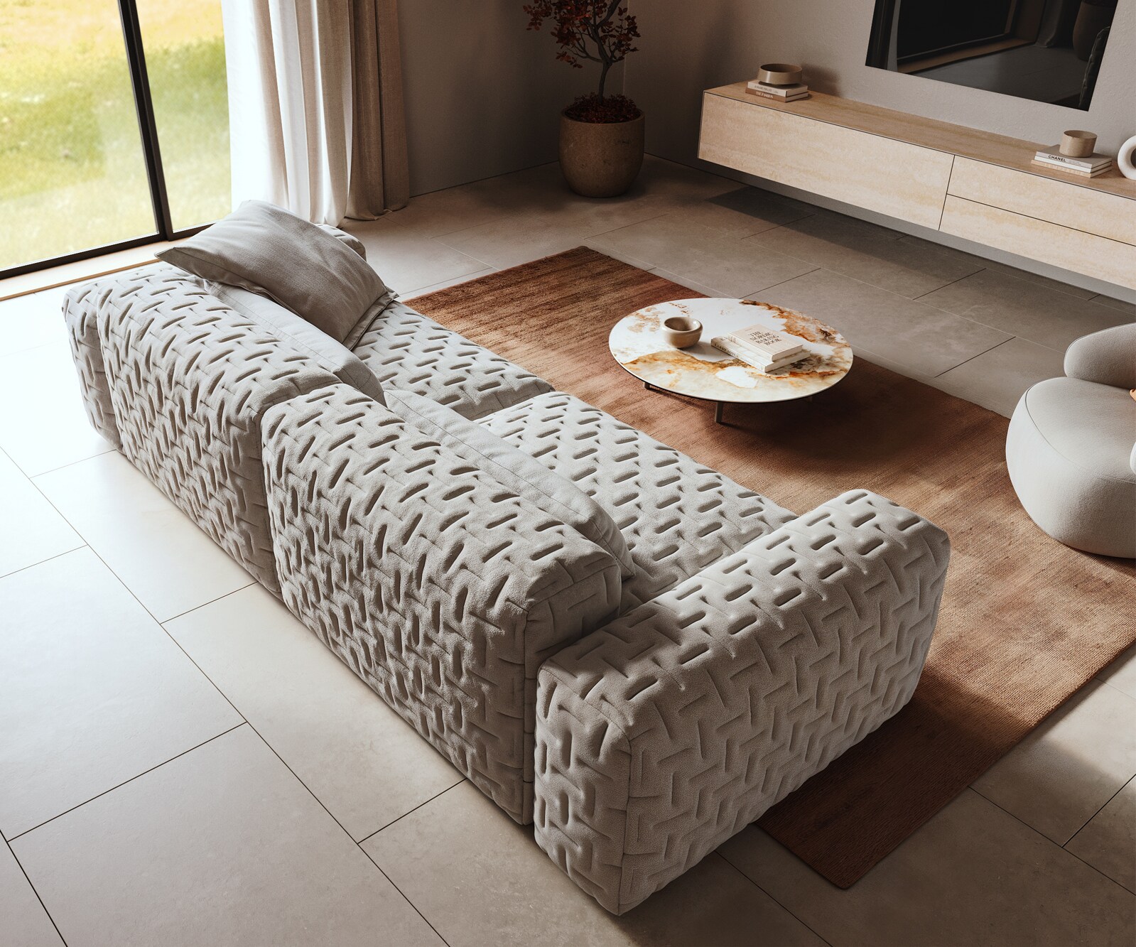 Bigsofa Freestyle 280x110 cm Tissu structuré doux Gris matelassé 3