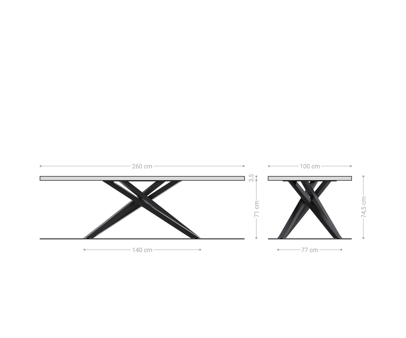 Table à manger Edge 260x100 acacia platine cadre croisé rectangle noir Live-Edge 8