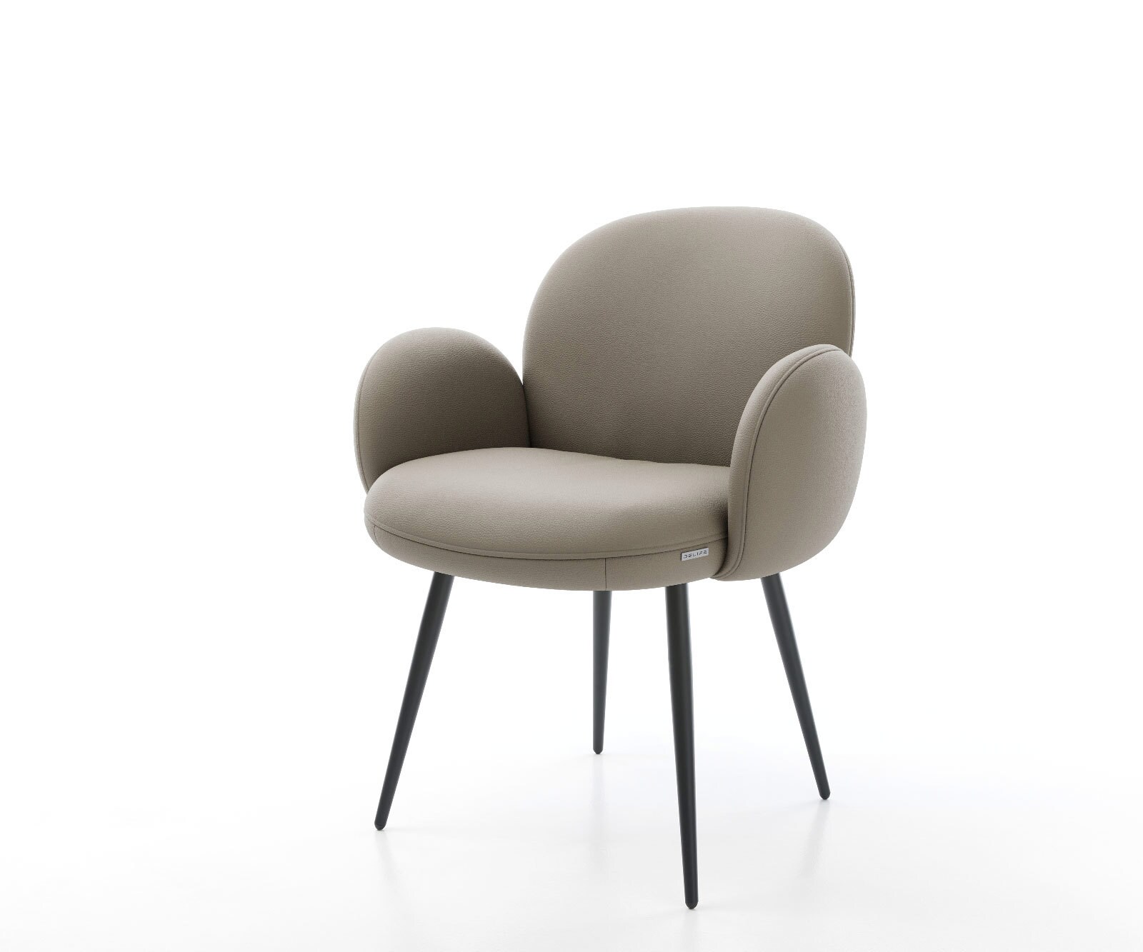 Chaise-de-salle-à-manger Nube-Flex avec accoudoirs cuir de vache couleur boue 4 pieds coniques noir ressorts ensachés 1