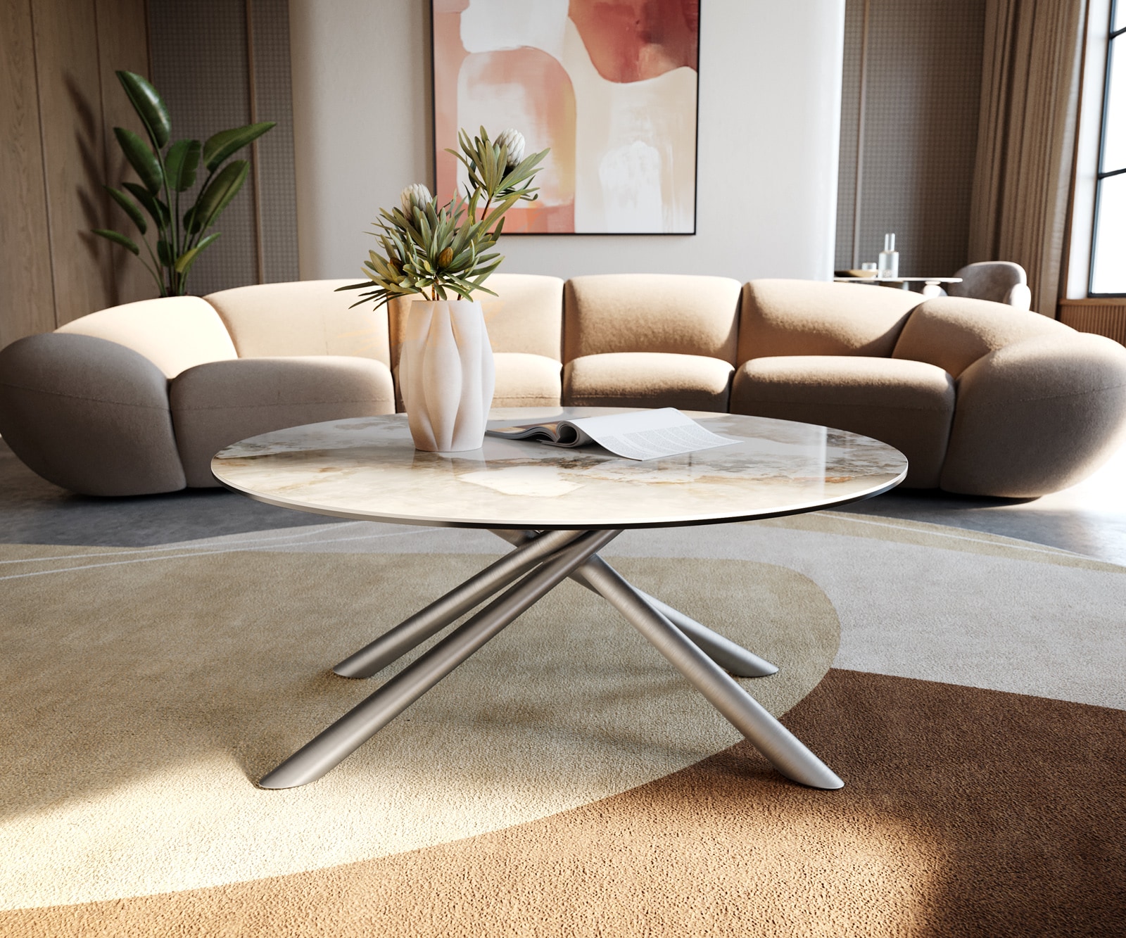 Table basse Edge rond 90x90 cm céramique Minas Melange Sarity acier inoxydable brossé 4