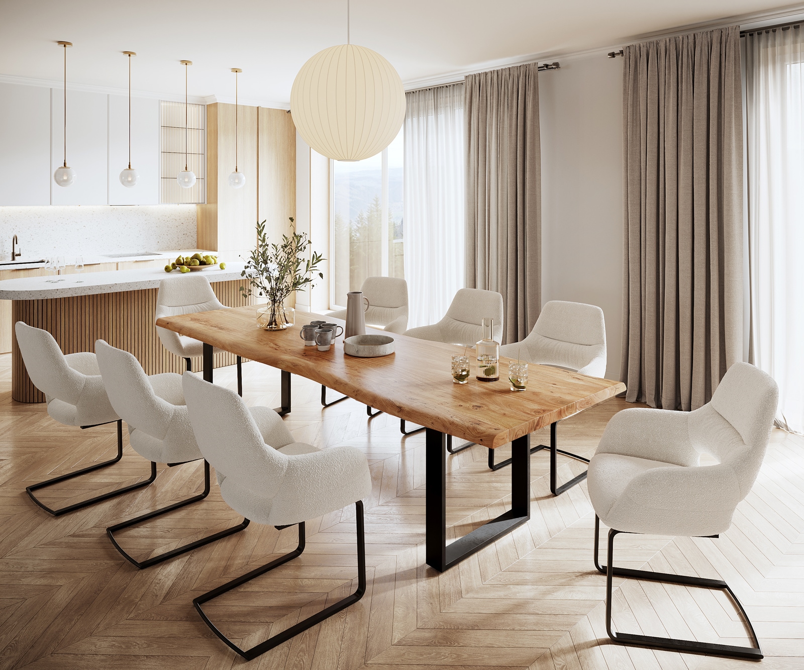 Table de salle à manger Edge 300x100 XL acacia naturel métal noir Live-Edge 6 Table de salle à manger Edge 300x100 XL acacia naturel métal noir Live-Edge 6
