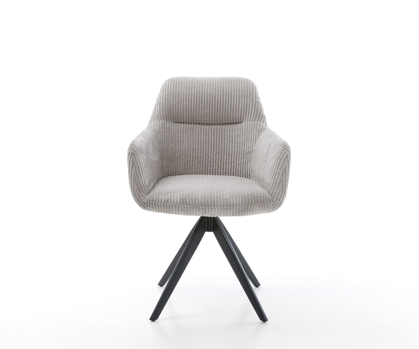 Chaise-de-salle-à-manger Pejo-Flex côtelé gris argenté pied croisé angulaire noir ressorts ensachés 1