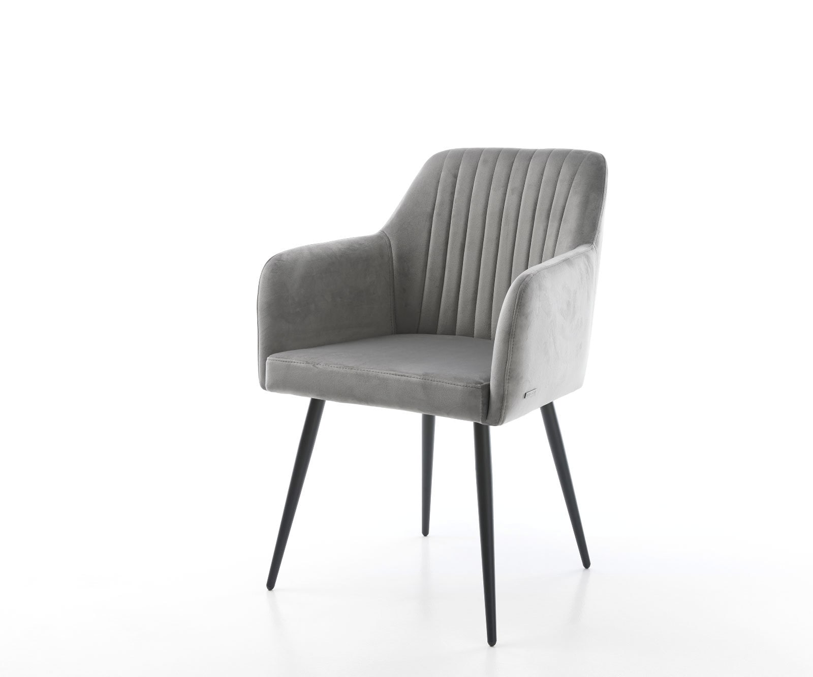 Chaise-de-salle-à-manger Greg-Flex velours gris 4 pieds coniques noir ressorts ensachés Chaise-de-salle-à-manger Greg-Flex velours gris 4 pieds coniques noir ressorts ensachés