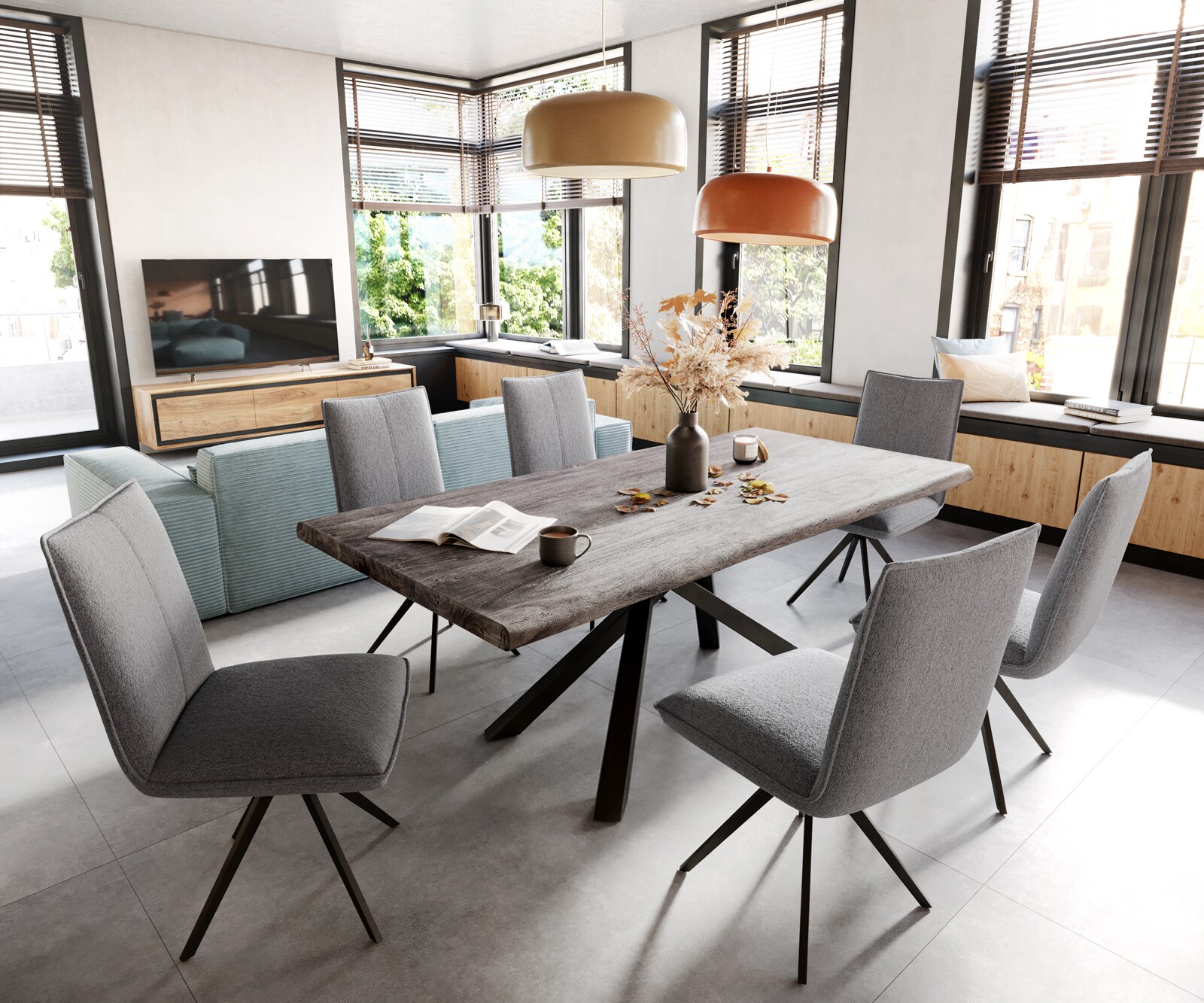 Table à manger Edge 200x100 XL acacia platine cadre croisé rectangle noir Live-Edge 5 Table à manger Edge 200x100 XL acacia platine cadre croisé rectangle noir Live-Edge 5