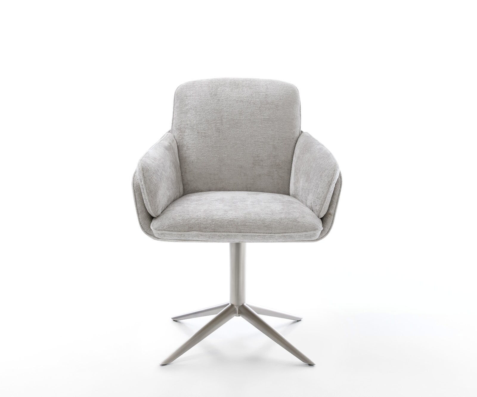 Chaise-pivotante Luan-Flex avec accoudoirs chenille gris argenté pied de chaise 4 branches acier inoxydable brossé pivotement sur 360° fonction bascule 2
