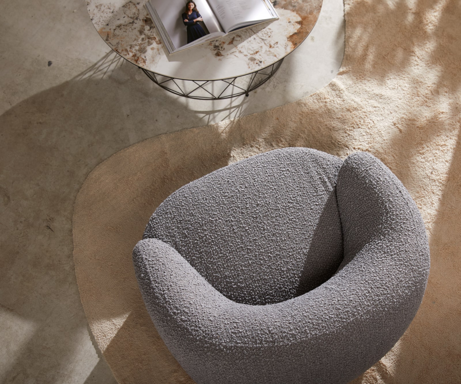 Fauteuil-lounge Nova 88x88 cm Bouclé gris argenté 2 Fauteuil-lounge Nova 88x88 cm Bouclé gris argenté 2
