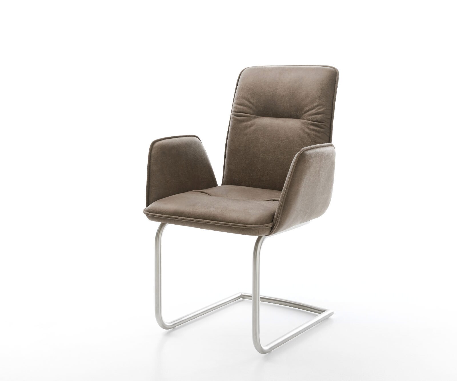 Cantilever Vinja-Flex microvelours taupe vintage pied cantilever rond acier inoxydable brossé