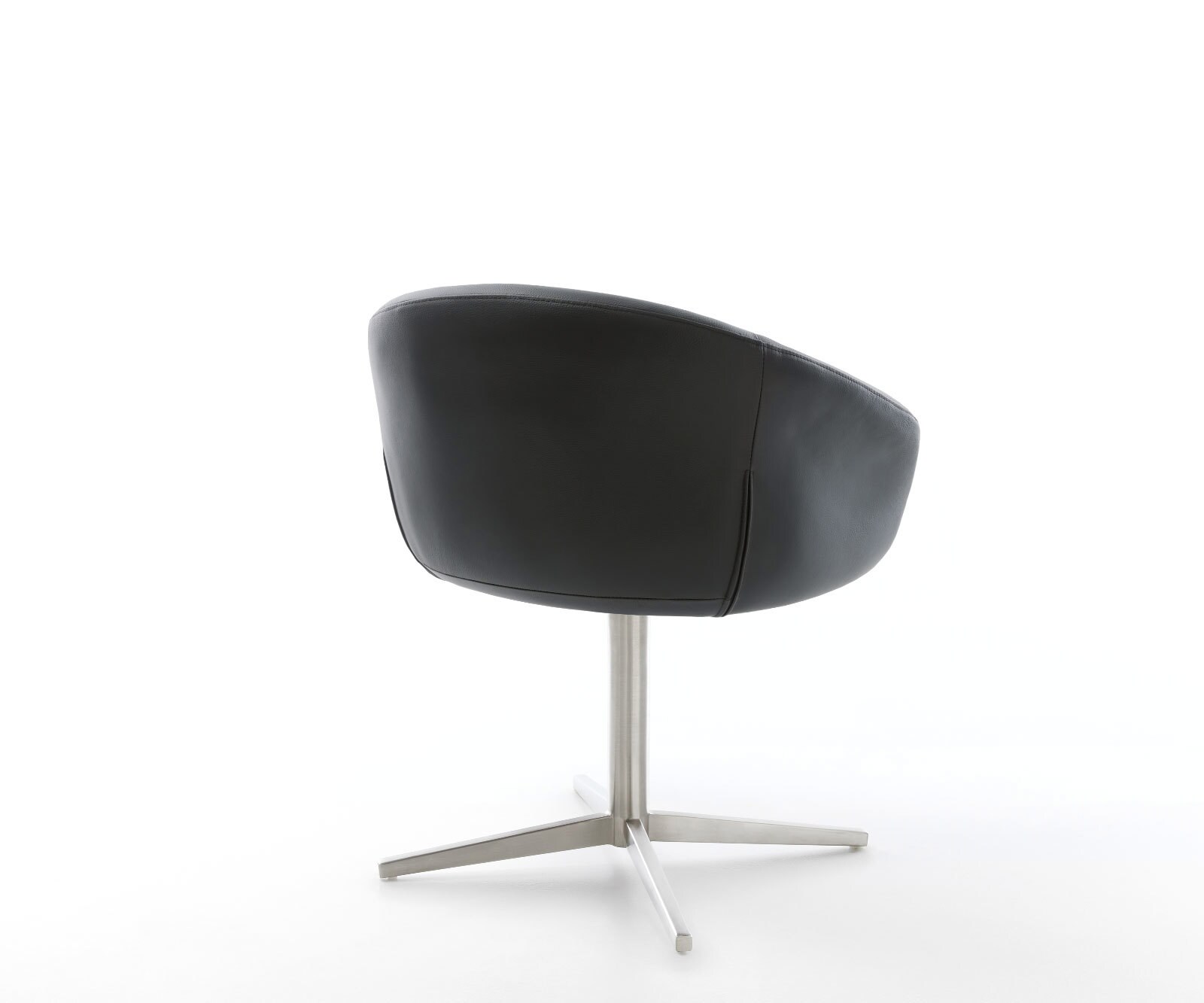 Chaise-pivotante Vinka-Flex avec accoudoirs cuir de vache noir pied de chaise 4 branches acier inoxydable brossé pivotement sur 360° ressorts ensachés 5