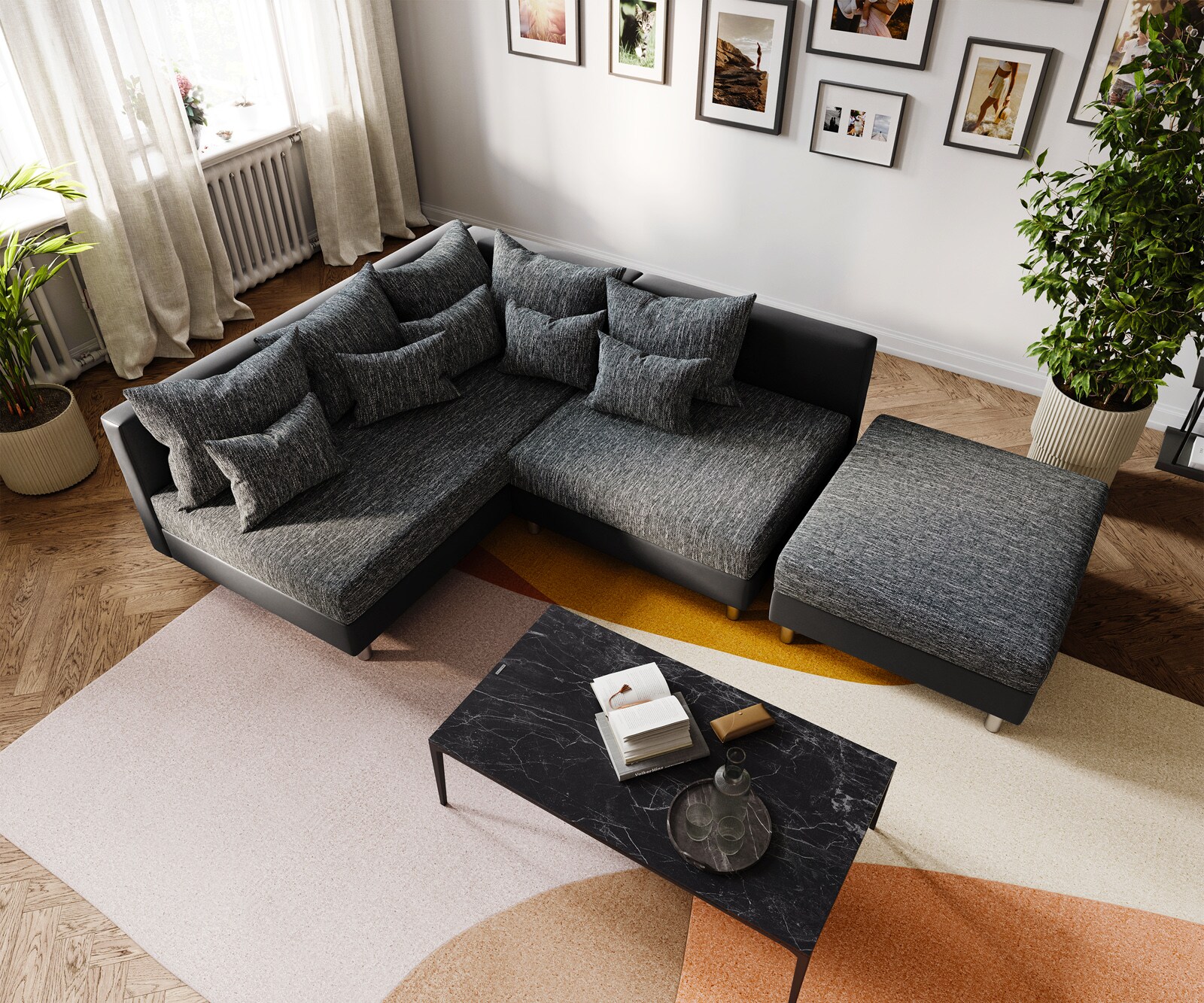 Canapé d'angle Clovis noir canapé module tabouret ottoman gauche 3