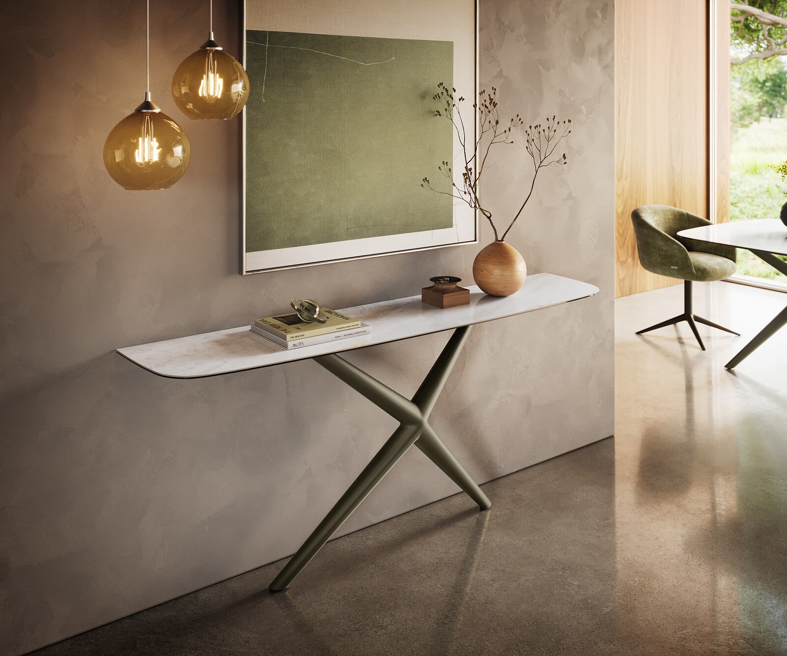 Console Edge forme bateau 180x40 cm Céramique Onyx Pearl Estelo Métal Effektfinish Titan 4
