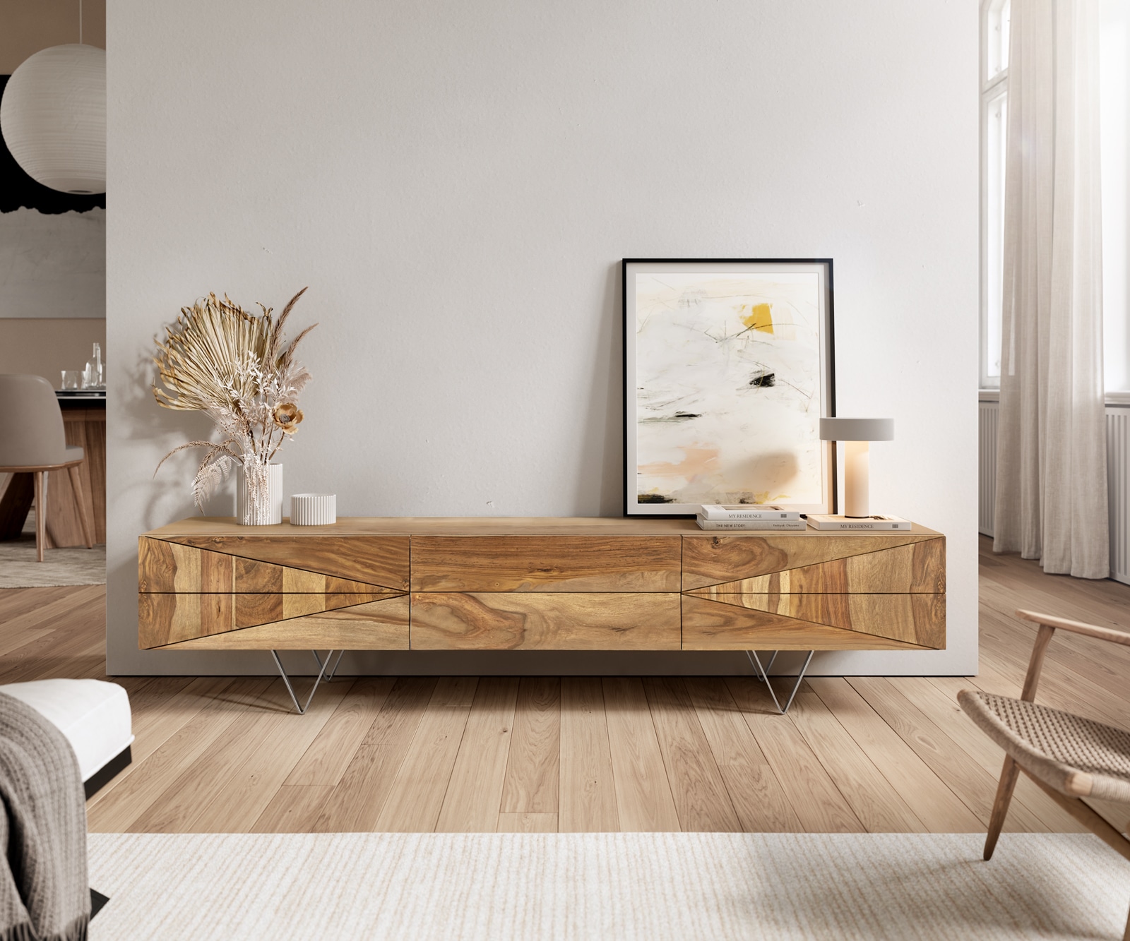 Meubles-TV-Designer  Wyatt 175 cm sheesham nature 1 volet Meubles-TV-Designer  Wyatt 175 cm sheesham nature 1 volet