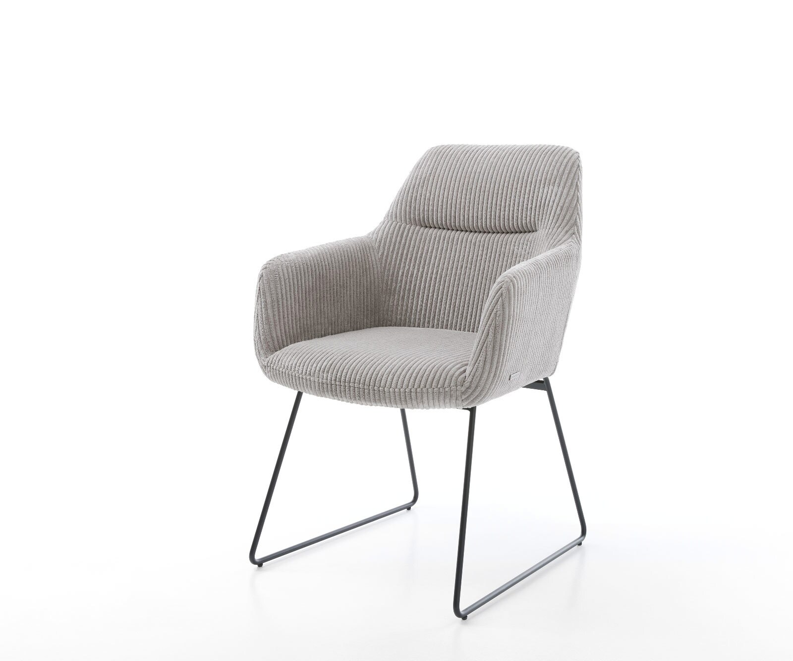 Chaise-de-salle-à-manger Pejo-Flex côtelé gris argenté pied trapèze noir ressorts ensachés
