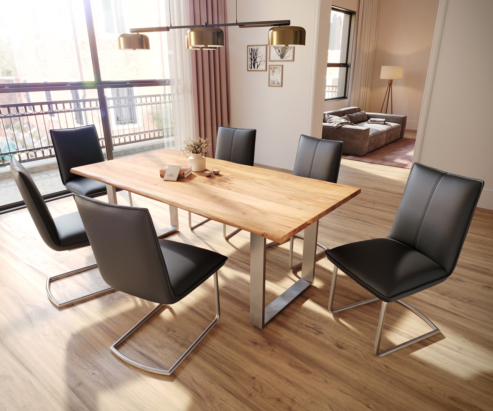 Cantilever Lelio-Flex cuir de vache noir pied cantilever rond acier inoxydable brossé ressorts ensachés 3 Cantilever Lelio-Flex cuir de vache noir pied cantilever rond acier inoxydable brossé ressorts ensachés 3