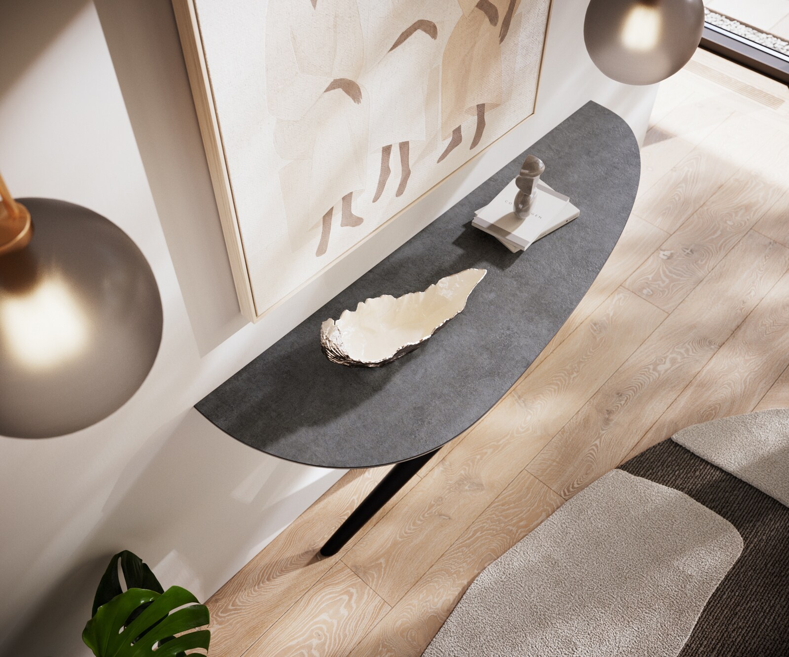 Table console Edge Oval 140x40 cm Céramique Béton Gris Estelo Métal Noir 3