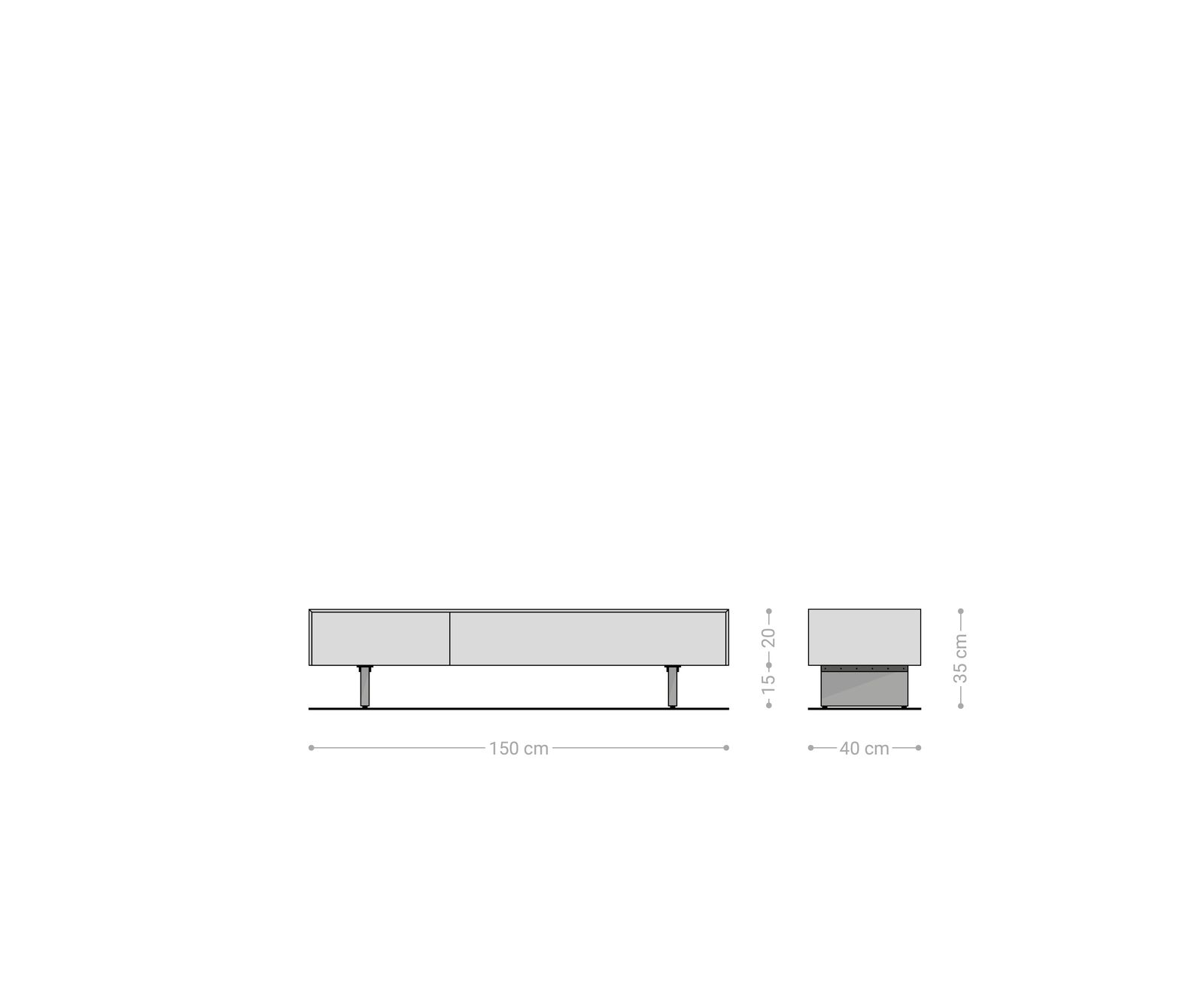 Meuble-TV Cuor 150 cm Céramique Béton gris 1 Clapet 1 Tiroir Pied optique flottant Verre acrylique 8