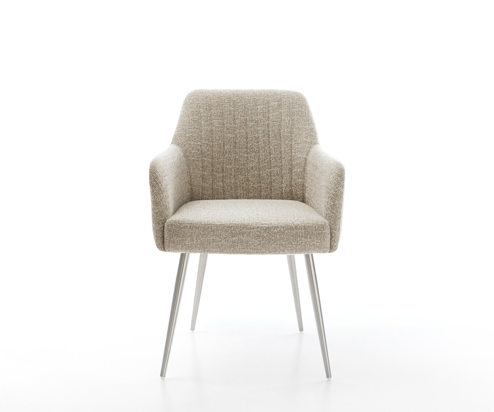 Chaise-de-salle-à-manger Greg-Flex tissu tissé doux beige 4 pieds coniques acier inoxydable resorts ensachés 1