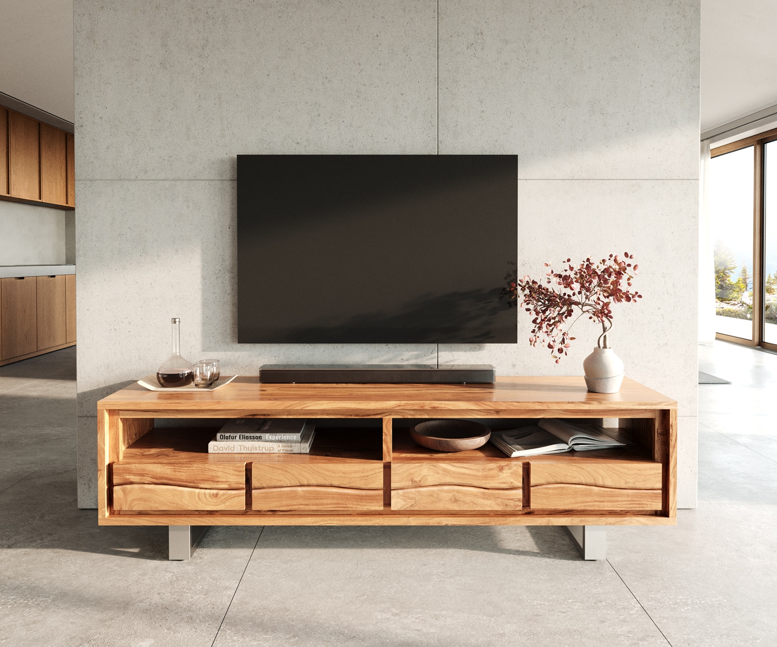 Meuble-TV Live-Edge 190 cm acacia nature 4 tiroirs 1 Meuble-TV Live-Edge 190 cm acacia nature 4 tiroirs 1