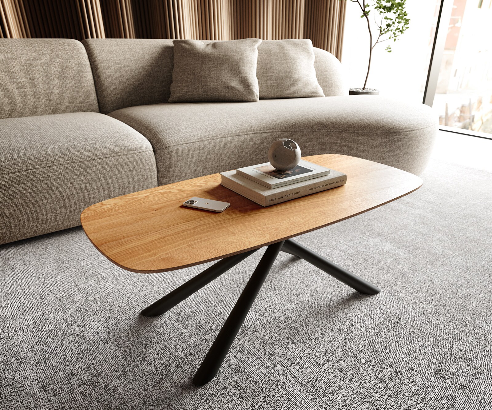 Table basse Edge Boot 100x50 cm chêne naturel bord suisse Sarity métal noir 1