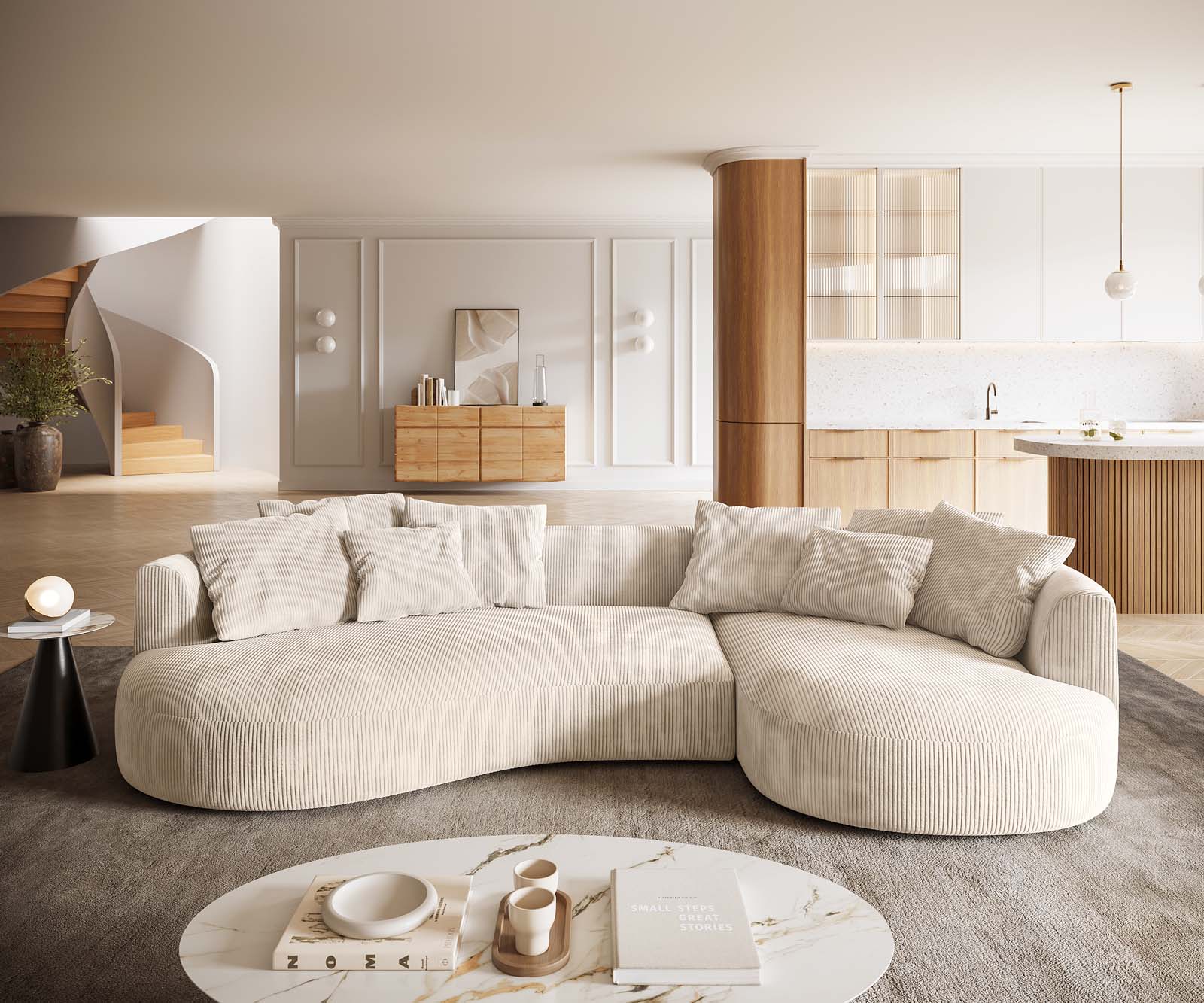 Canapé Edina 330x170 cm Velours côtelé Beige 1