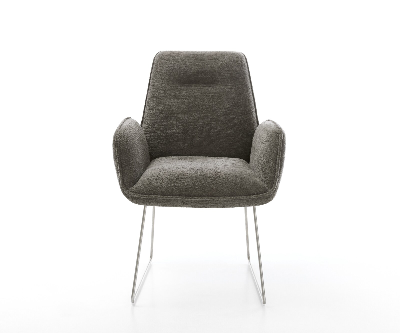 Chaise-de-salle-à-manger Zoa-Flex bouclé doux couleur boue pied trapèze acier inoxydable resorts ensachés 1