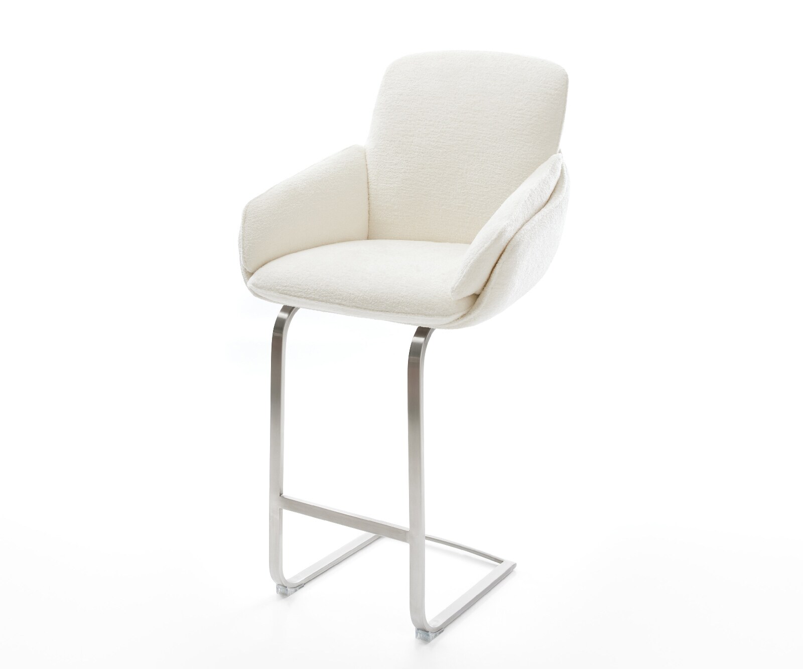 Chaise-de-bar Luan-Flex Bouclé doux Beige Pied cantilever acier inoxydable Argent 1