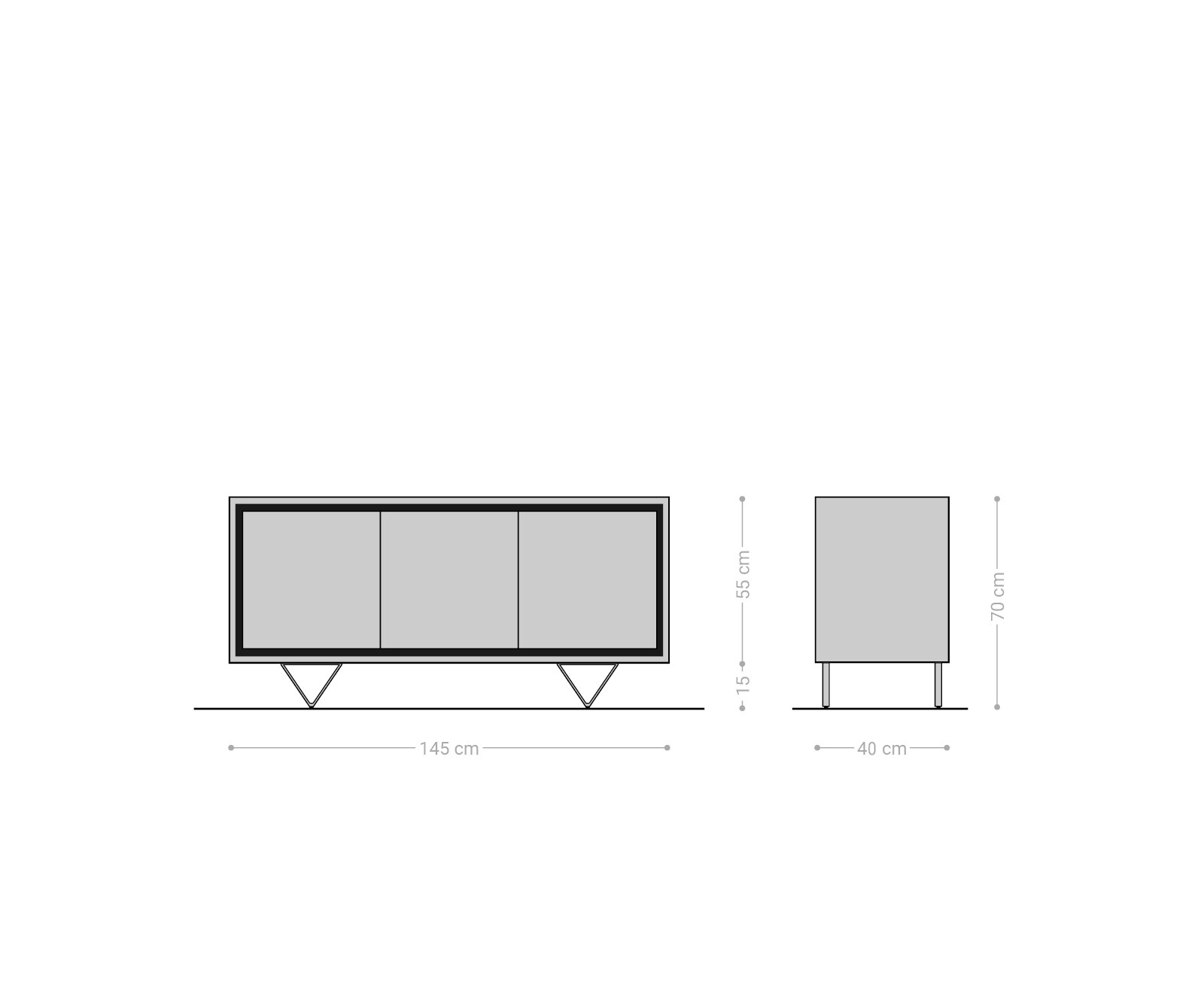 Buffet Stonegrace 145 cm acacia nature 3 portes placage en pierre pieds en V 6