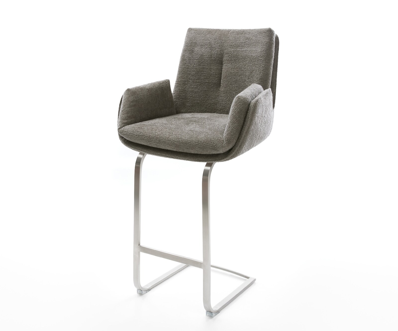 Chaise-de-bar Clea-Flex Bouclé doux Boue Pied cantilever acier inoxydable Argent