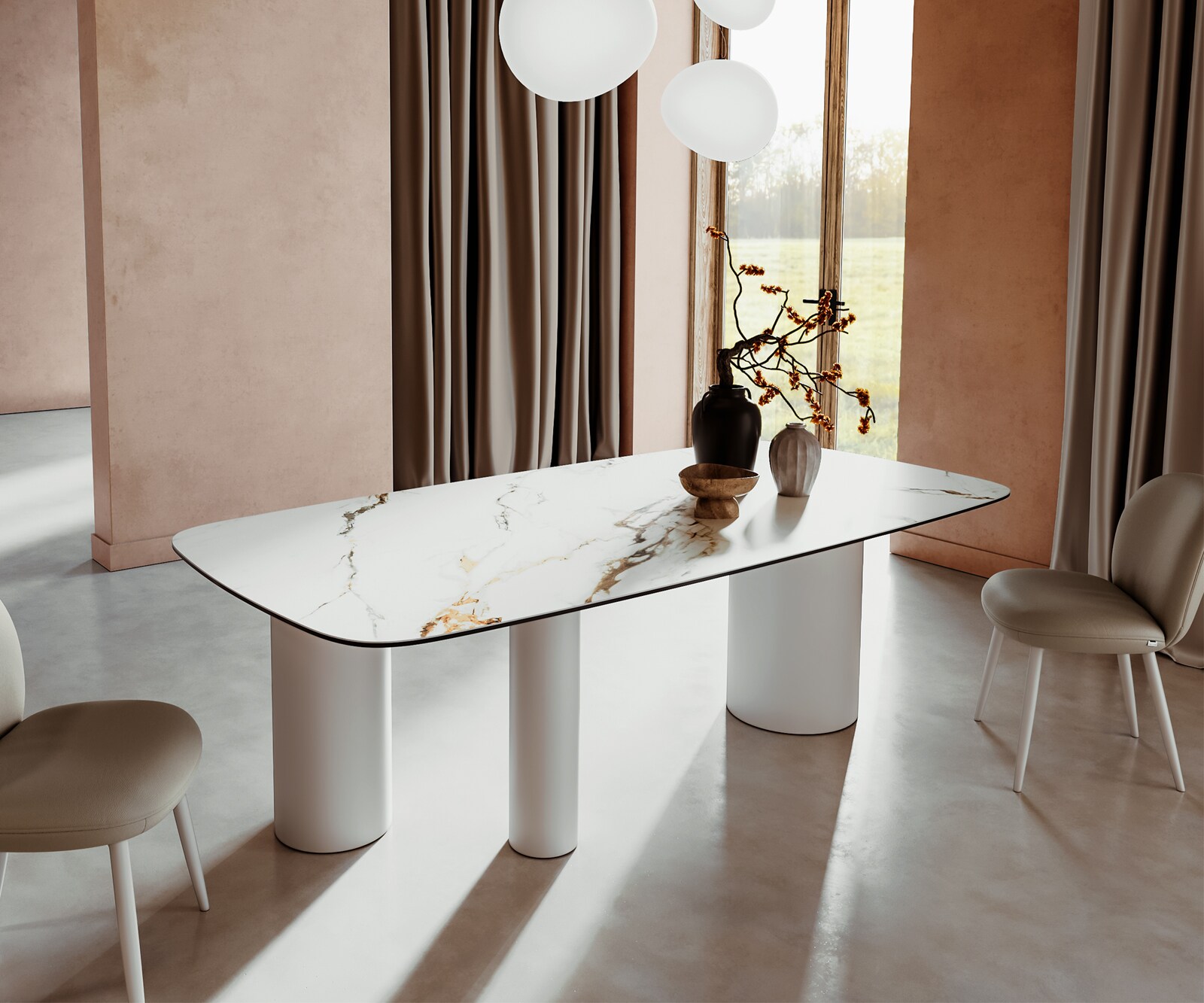 Table à manger Edge Boot 240x120 Céramique Calacatta Luxe Blanc-Doré-Gris Troa Métal Blanc 1