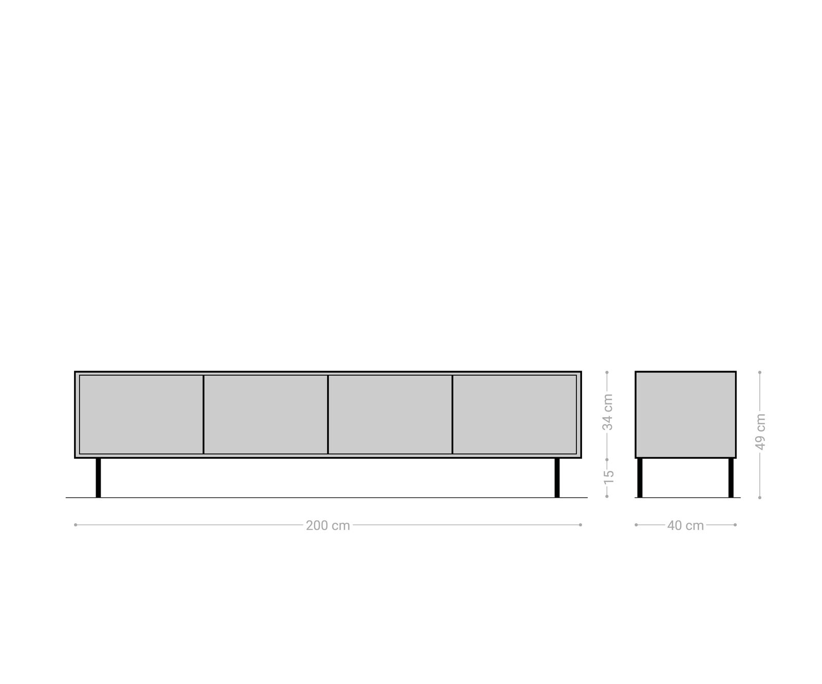 Meuble-TV Kallam 200 cm Sheesham noyer manguier noir métal noir 4 portes 5