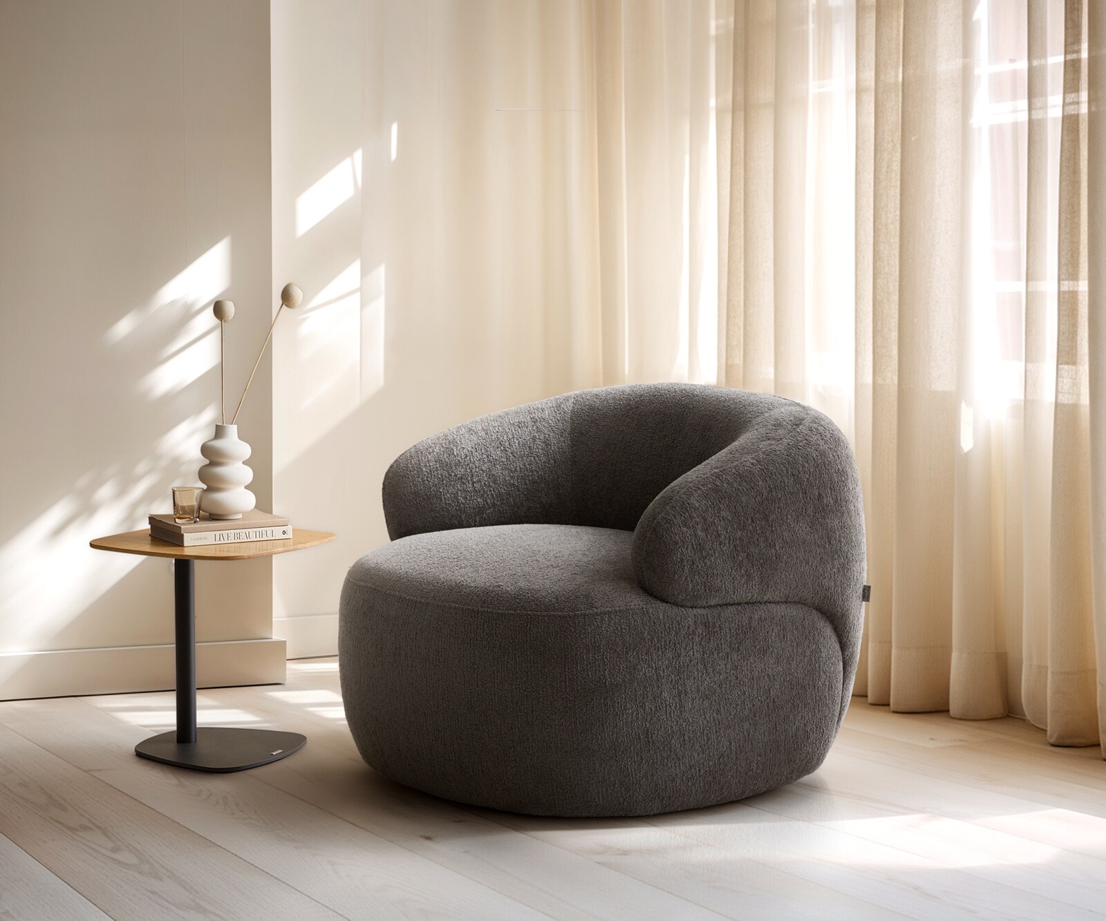 Fauteuil-lounge Nova 88 x 88 cm Bouclé Soft boue  1