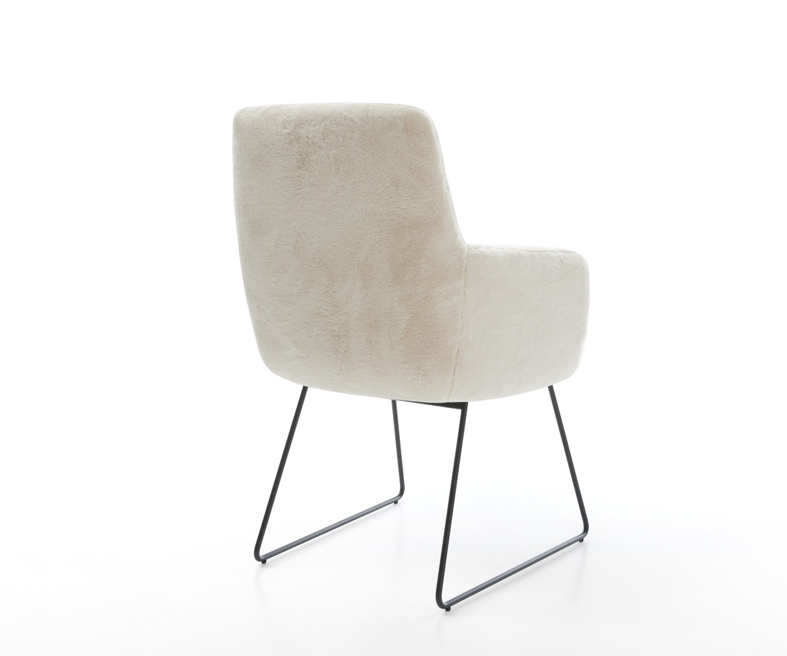 Chaise-de-salle-à-manger Heira-Flex avec accoudoirs peluche crème-blanc pied trapèze noir resorts ensachés 5