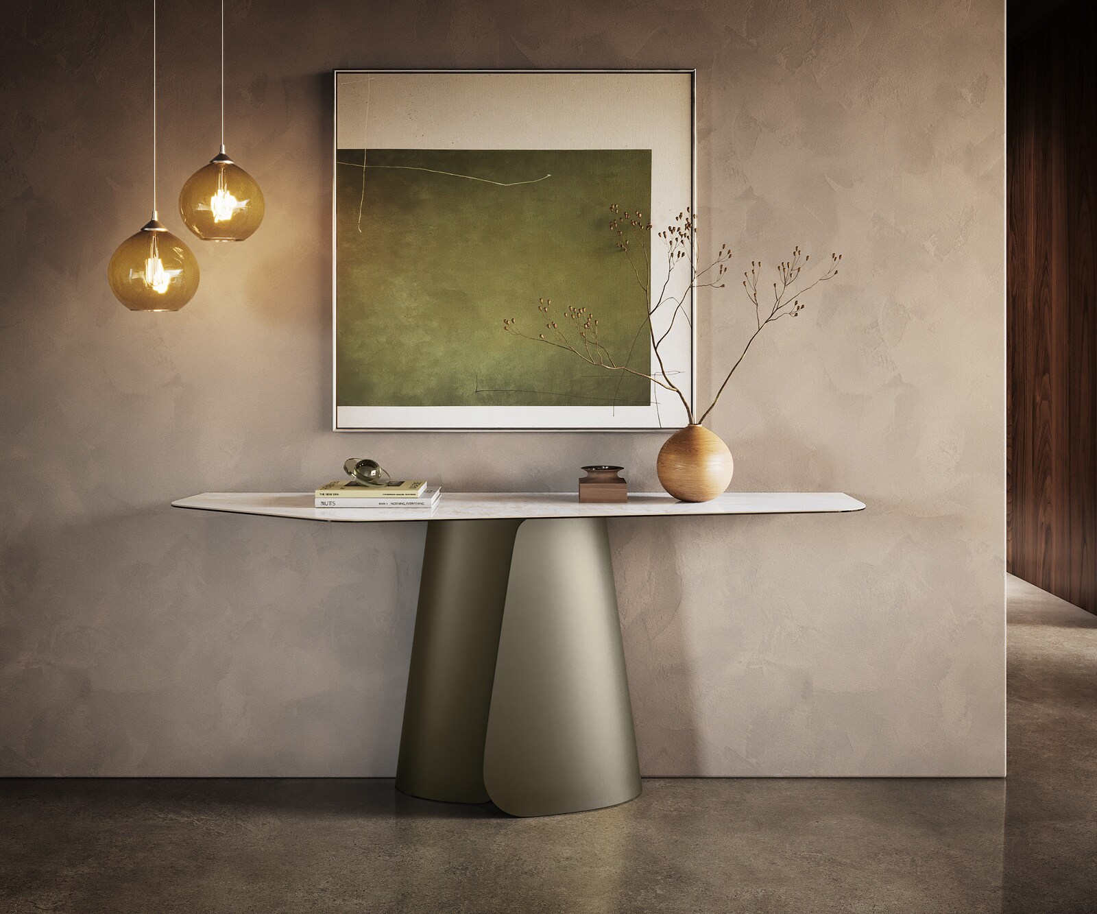 Console Edge Polygonal 180x50 cm Céramique Onyx Pearl Livos Métal Effektfinish Titan 4