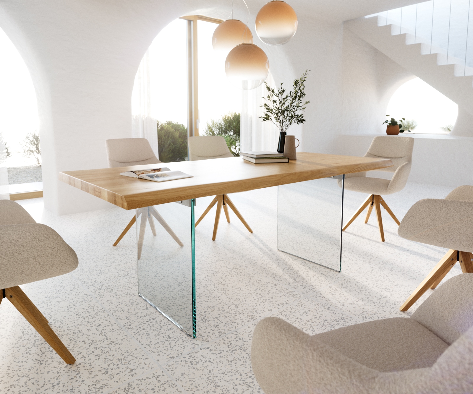 Table à manger Edge 200x100 chêne nature verre Live-Edge Table à manger Edge 200x100 chêne nature verre Live-Edge