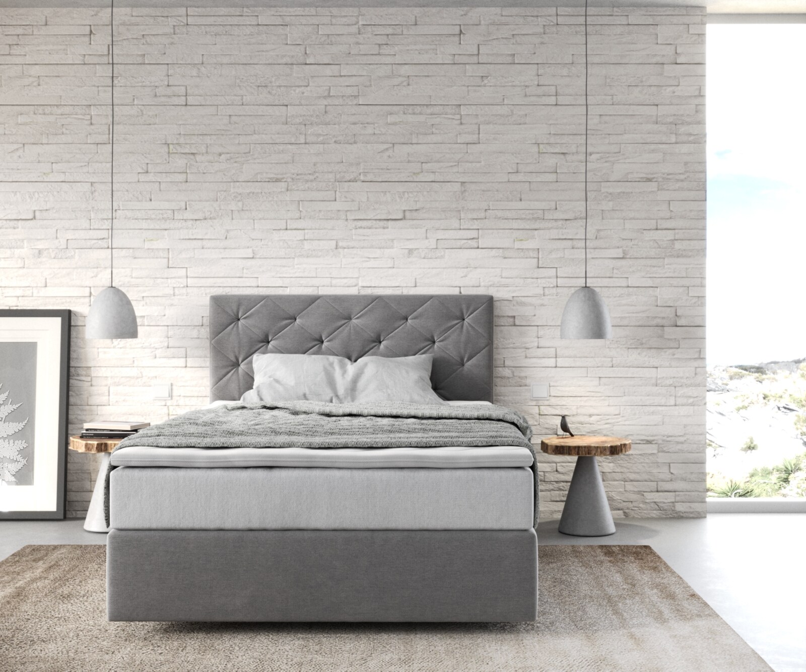 Lit-à-sommier-tapissier Dream-Great 120x200 cm Microfibre Gris avec matelas TFK et Visco Surmatelas 1