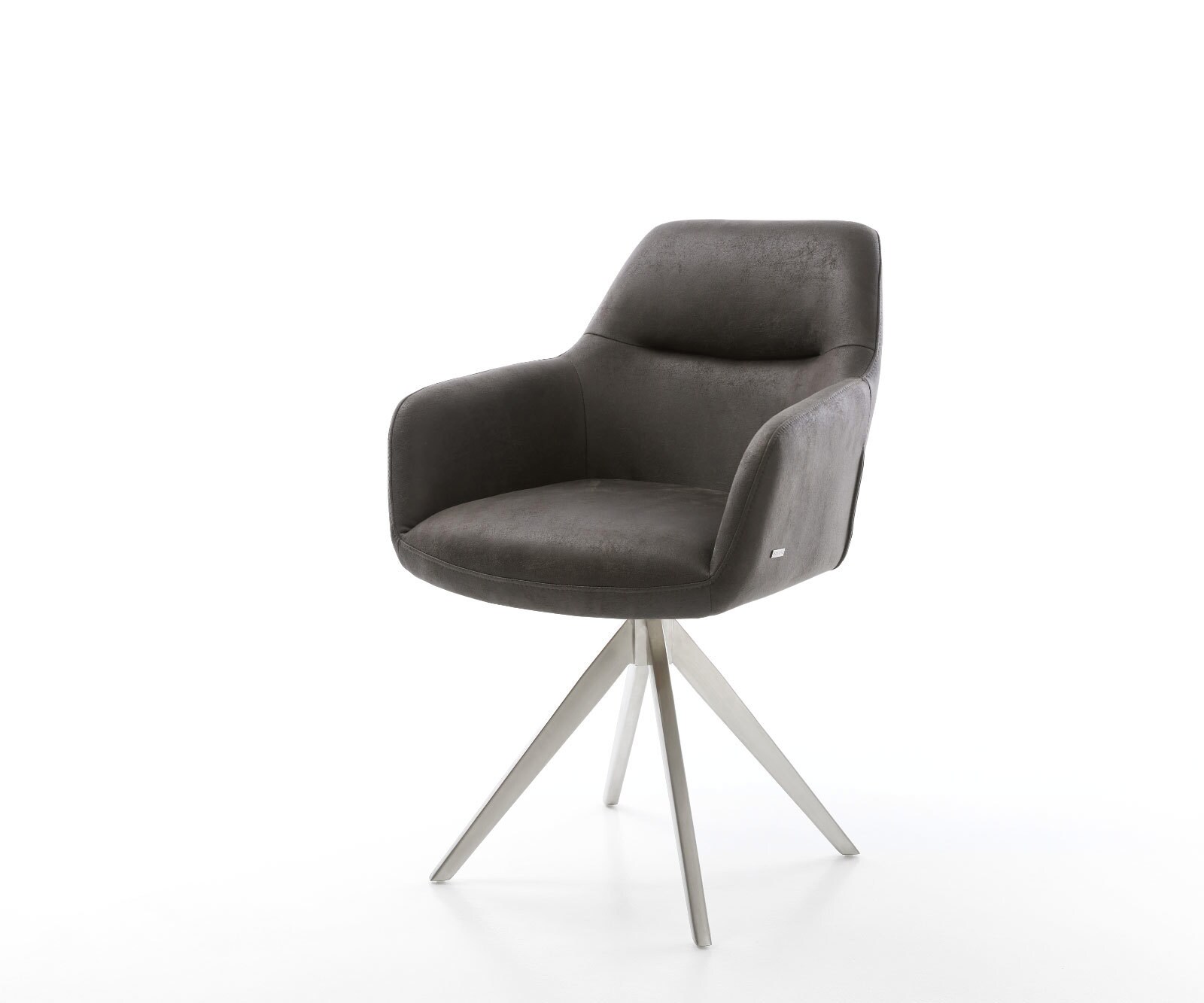 Chaise-de-salle-à-manger Pejo-Flex microvelours anthracite vintage pied croisé angulaire acier inoxydable brossé ressorts ensachés