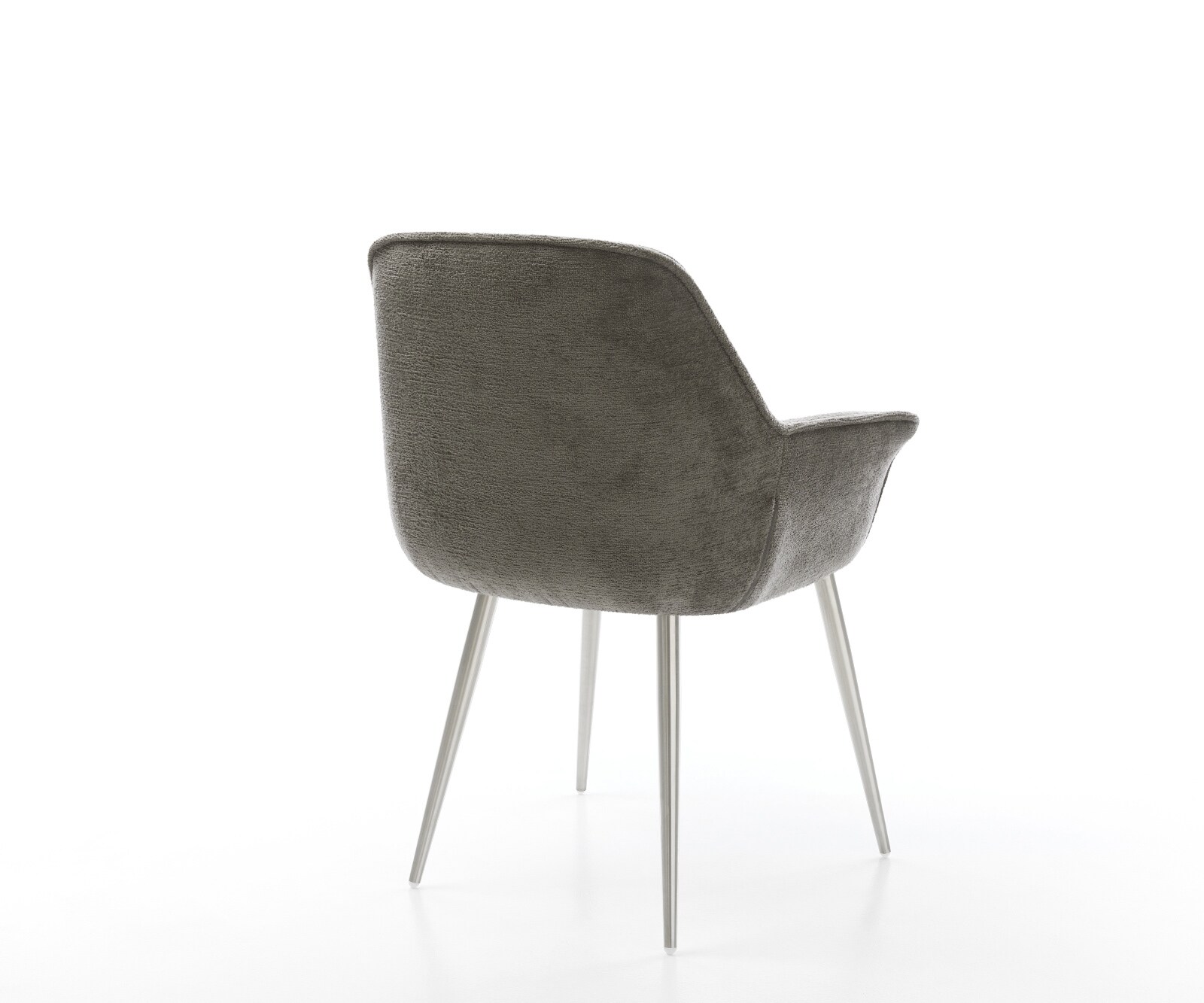 Chaise-de-salle-à-manger Keila-Flex avec accoudoirs bouclé doux couleur boue 4 pieds coniques acier inoxydable 4