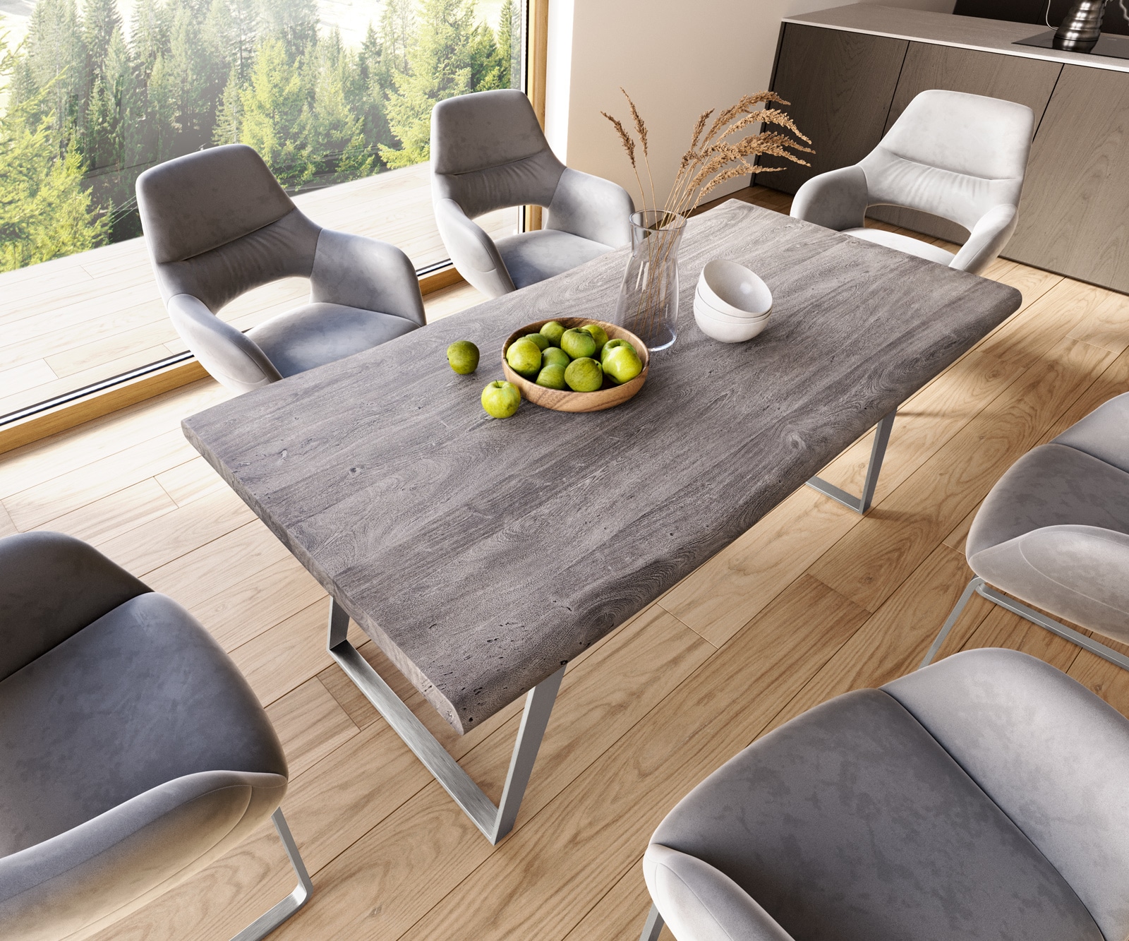 Table-à-manger Edge 180x90 XL acacia platine métal incliné Live-Edge 5