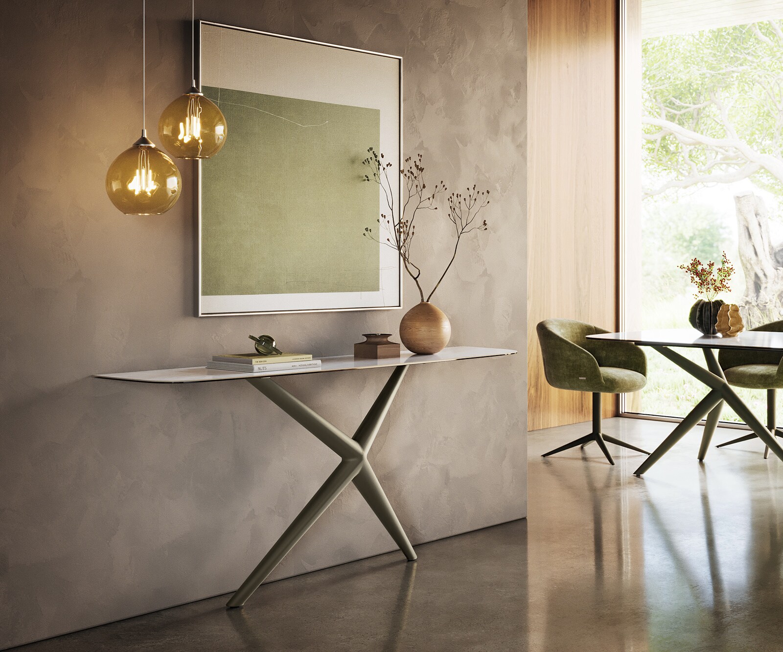 Console Edge forme bateau 180x40 cm Céramique Onyx Pearl Estelo Métal Effektfinish Titan 7