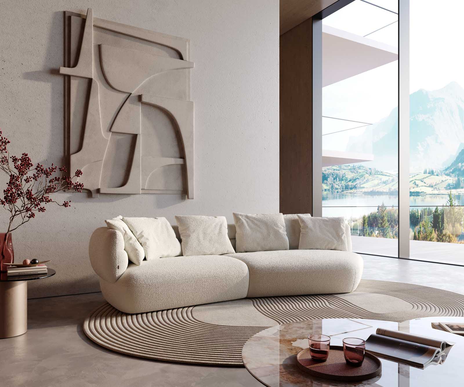 Canapé Roya 320x140 cm Bouclé Crème-Blanc 4