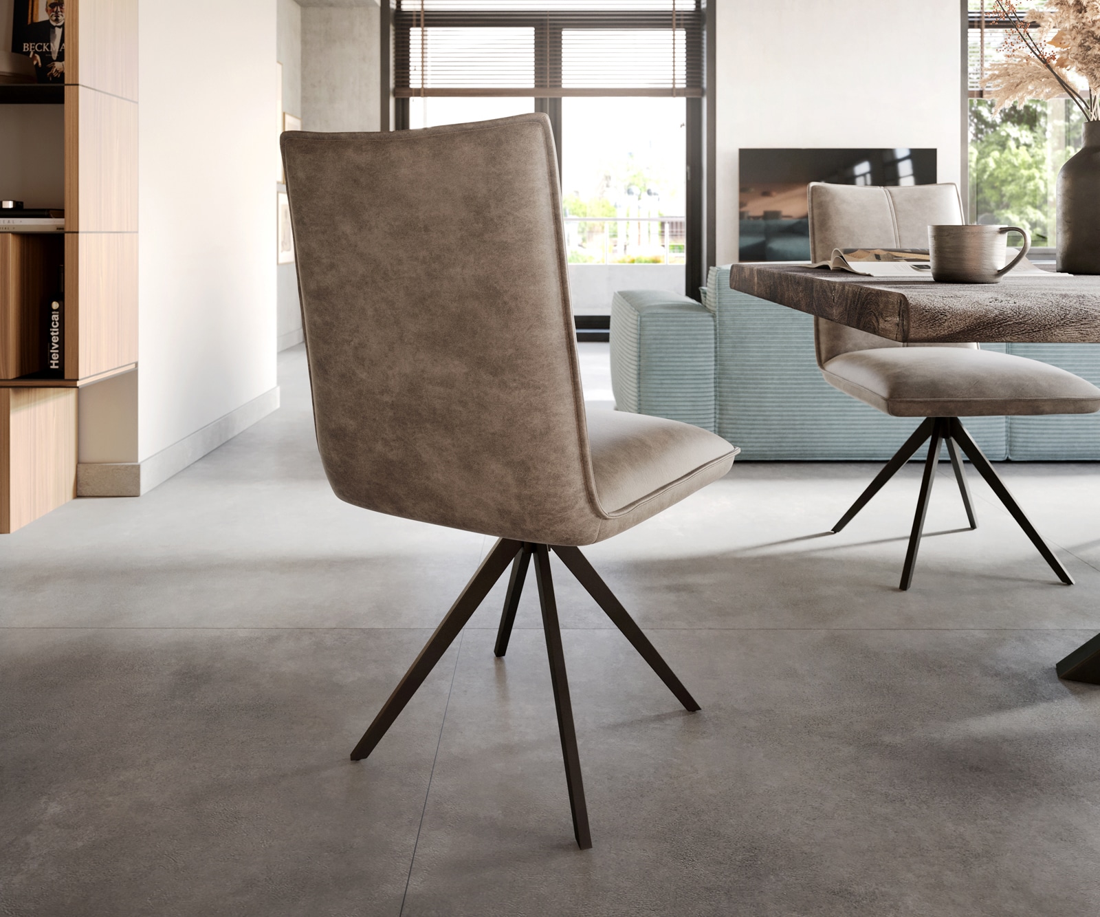 Chaise-de-salle-à-manger Lelio-Flex microvelours taupe vintage pied croisé large noir ressorts ensachés 4 Chaise-de-salle-à-manger Lelio-Flex microvelours taupe vintage pied croisé large noir ressorts ensachés 4