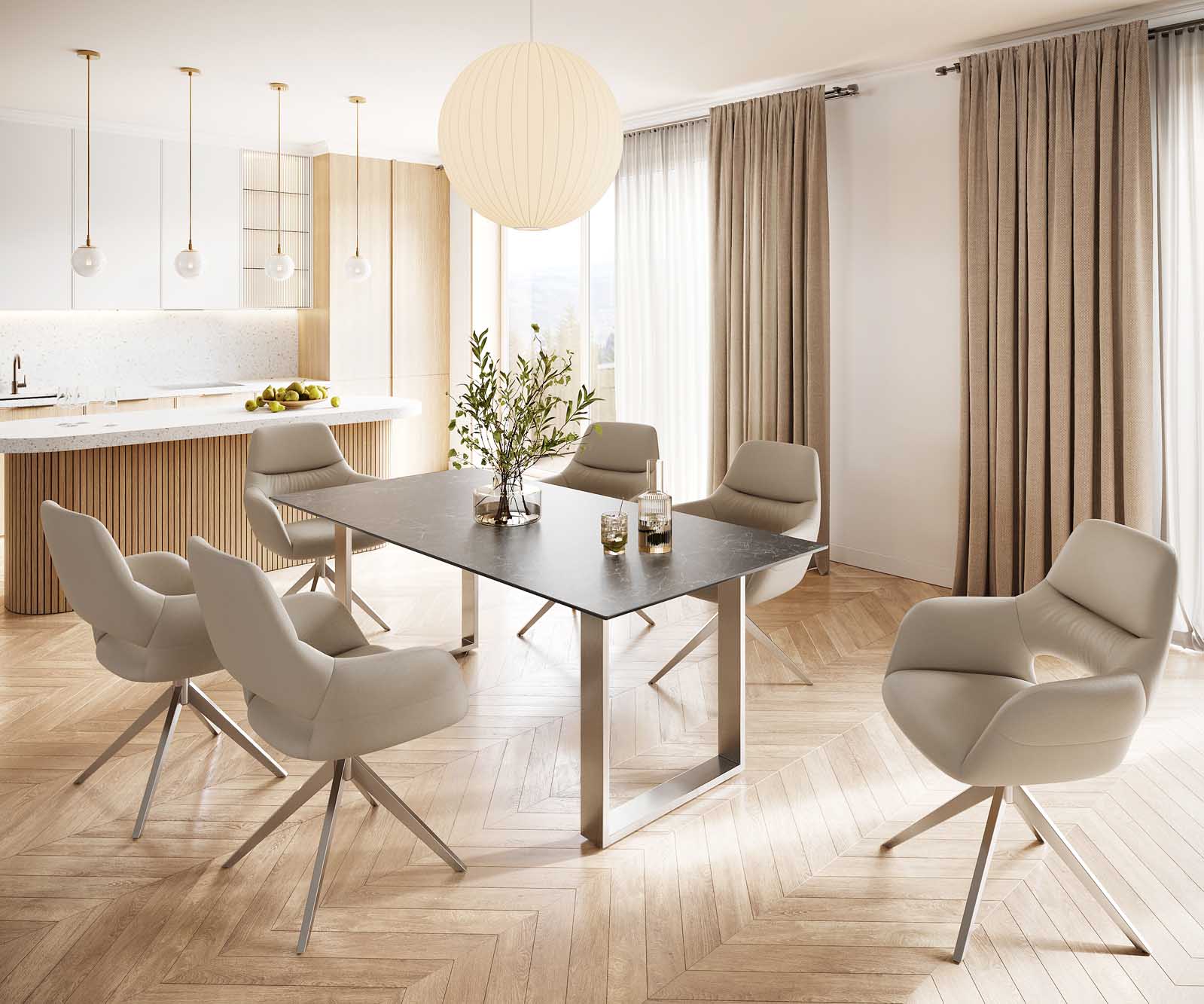 Table-à-manger Edge 200x100 céramique Laminam® nero greco gris inox étroit 6