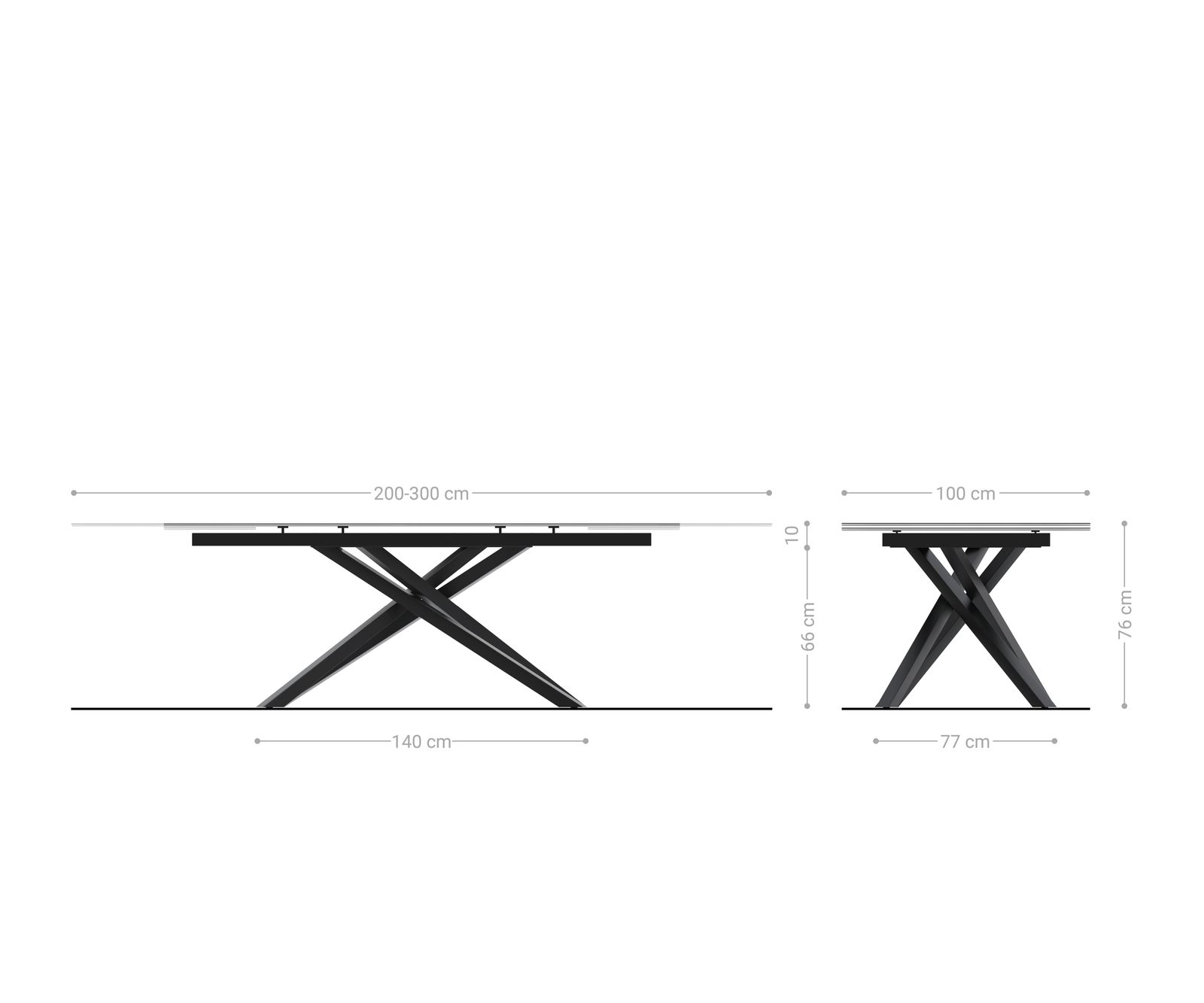 Table à manger Edge 200-300x100 céramique Calacatta Luxe blanc-doré-gris cadre croisé rectangulaire noir extensible 8