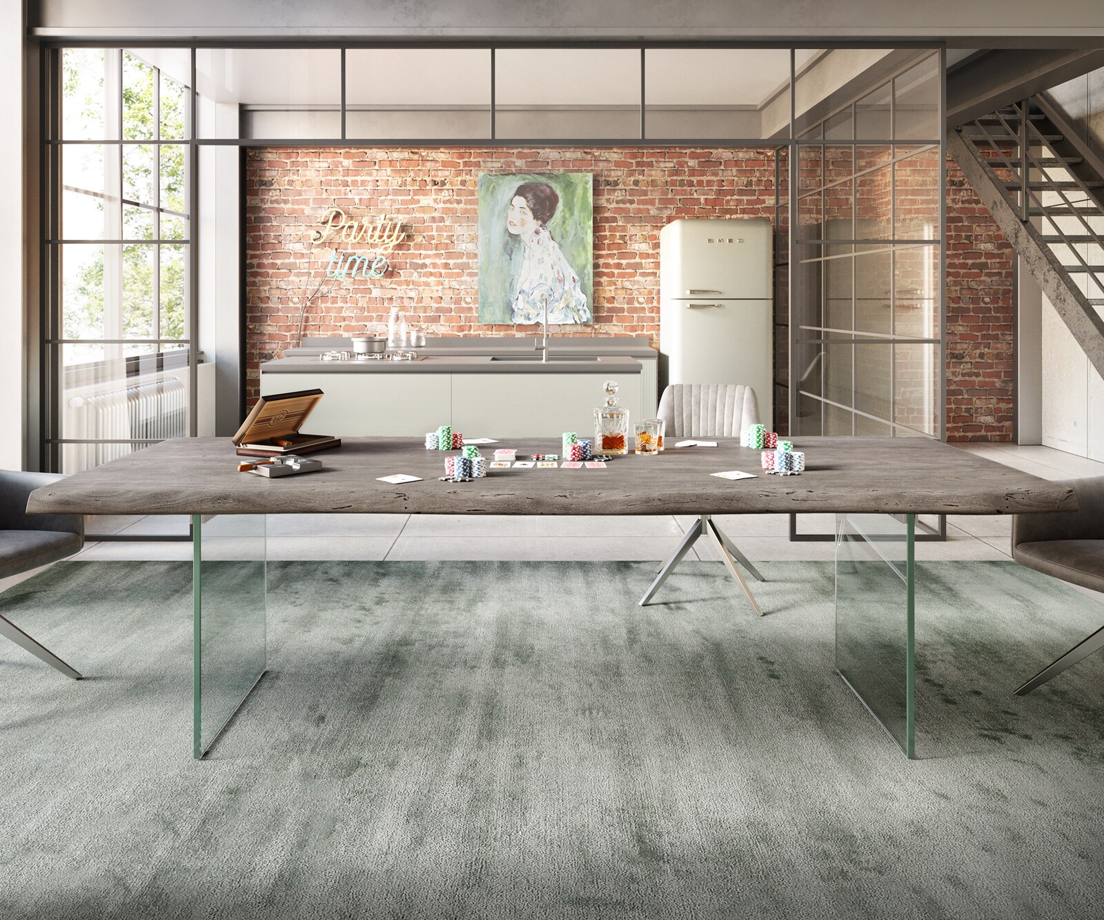 Table à manger Edge 260x100 XL acacia platine verre Live-Edge 6