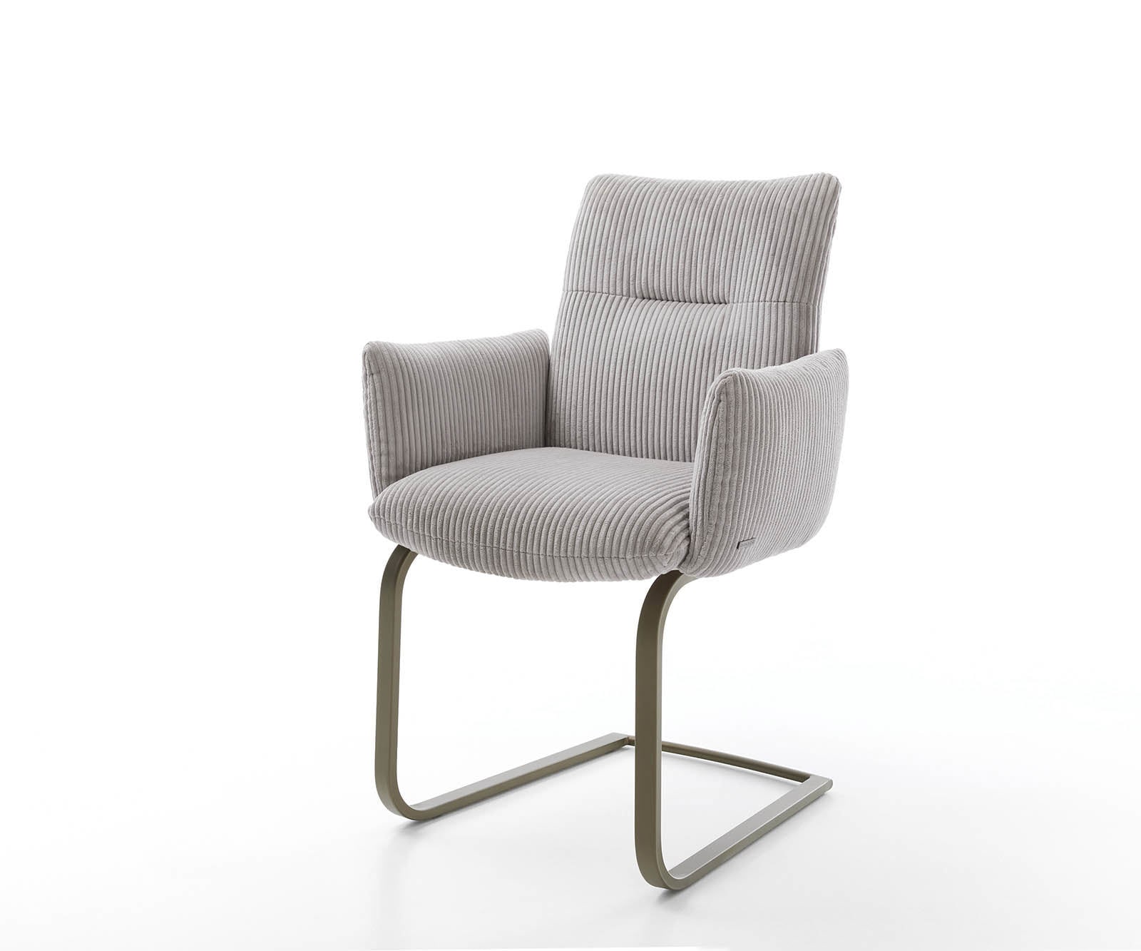 Cantilever Jova-Flex avec accoudoirs côtelé gris argenté pied cantilever plat aspect titane ressorts ensachés Cantilever Jova-Flex avec accoudoirs côtelé gris argenté pied cantilever plat aspect titane ressorts ensachés