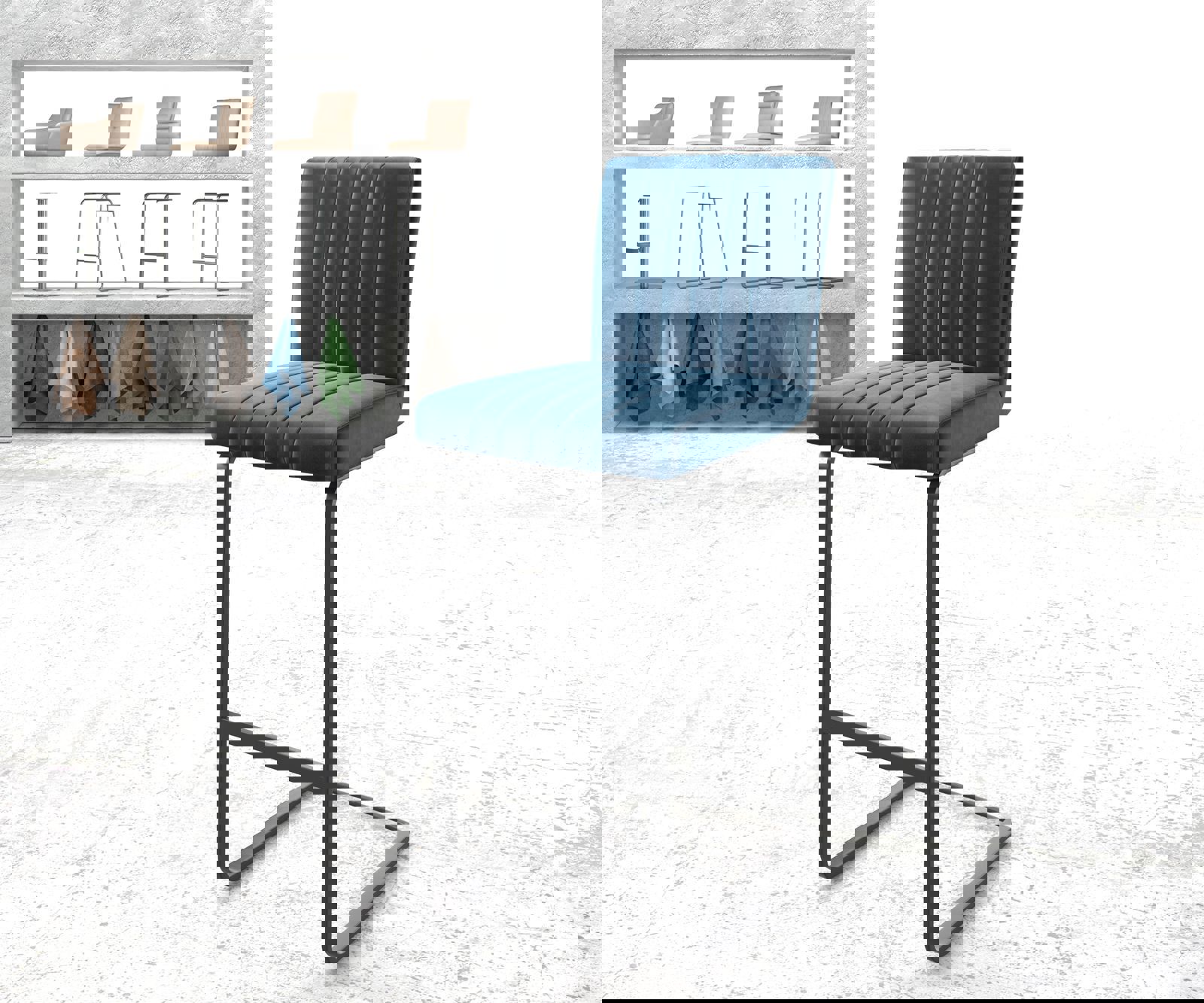 Chaise-de-bar Luiga-Flex velours bleu chaise cantilever métal plat Chaise-de-bar Luiga-Flex velours bleu chaise cantilever métal plat