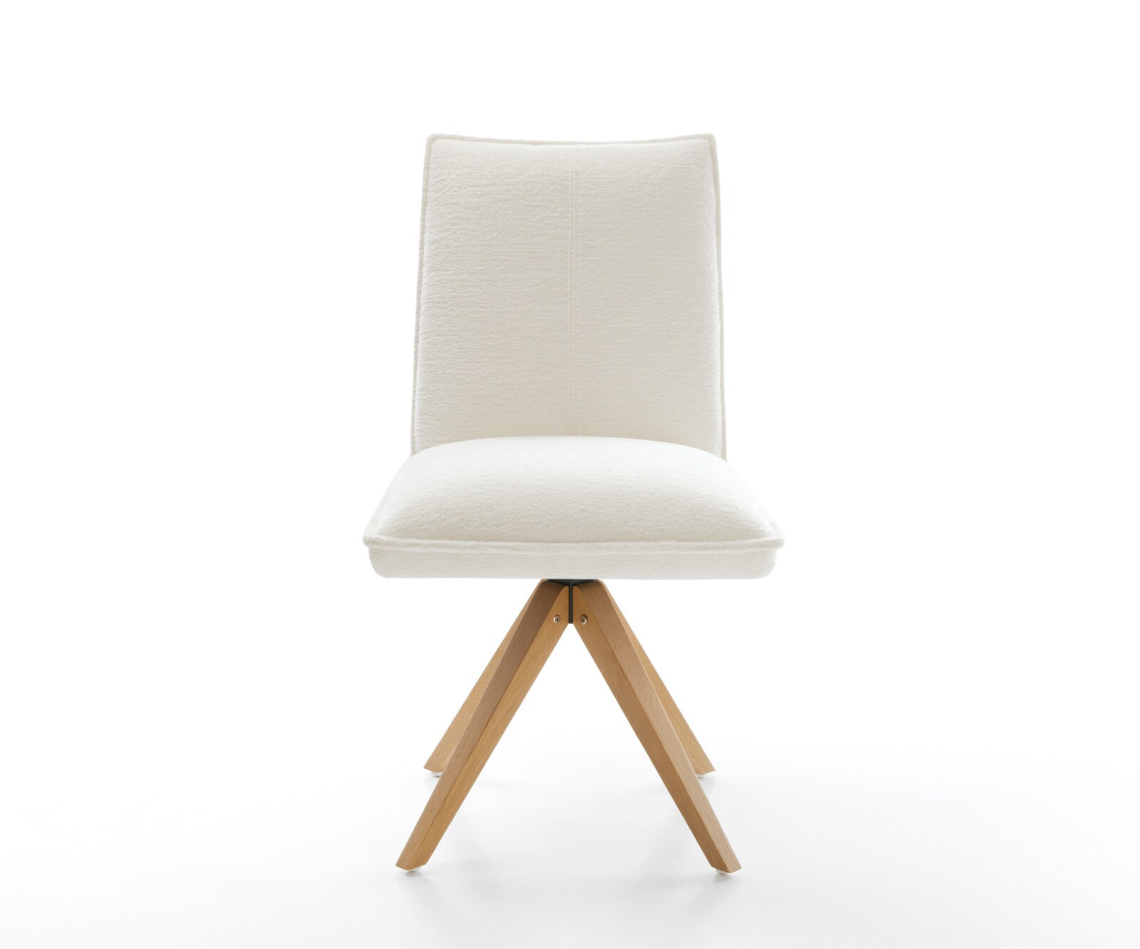 Chaise-pivotante Lelio-Flex bouclé doux beige pied en bois angulaire naturel pivotement sur 180° resorts ensachés 1