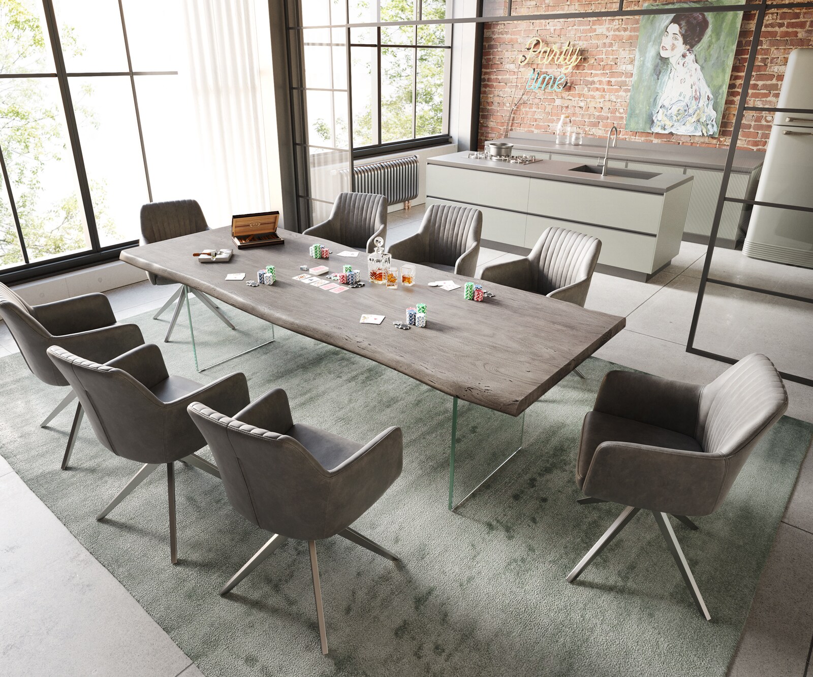 Table à manger Edge 260x100 XL acacia platine verre Live-Edge 5