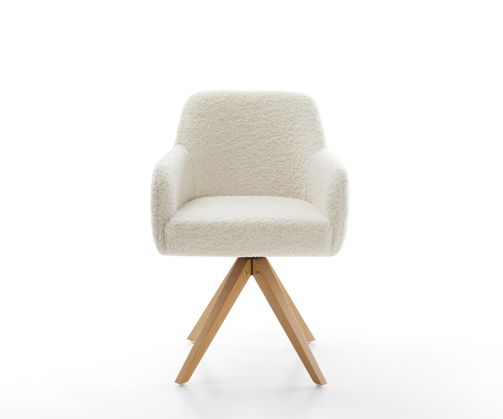 Chaise-pivotante Greg-Flex tissu teddy beige pied en bois angulaire naturel pivotement sur 180° ressorts ensachés 2
