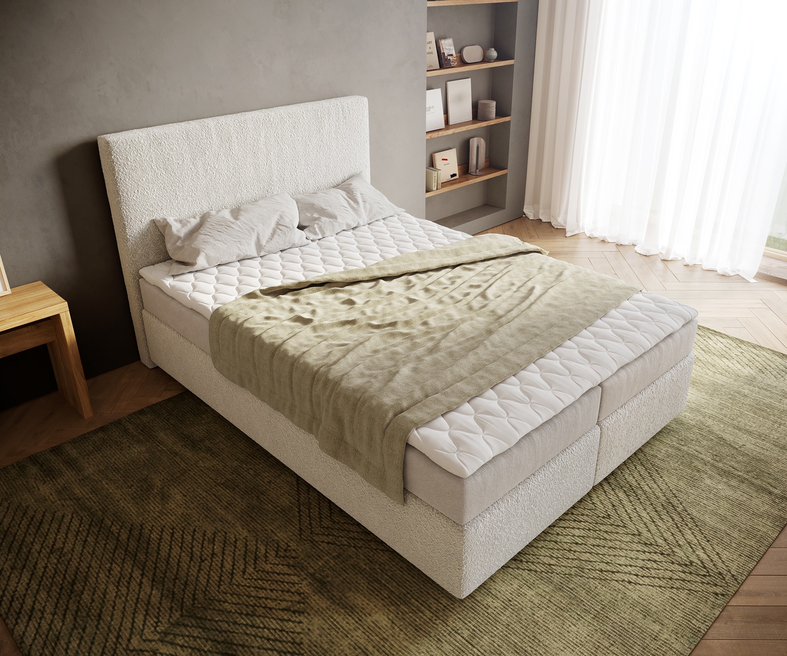 Lit-à-sommier-tapissier Dream-Well 140x200 cm Bouclé Crème-Blanc avec matelas et surmatelas 3 Lit-à-sommier-tapissier Dream-Well 140x200 cm Bouclé Crème-Blanc avec matelas et surmatelas 3